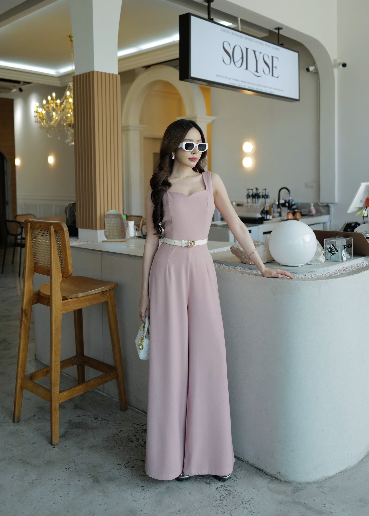 9811 Sweetheart Neckline Jumpsuit In Pink