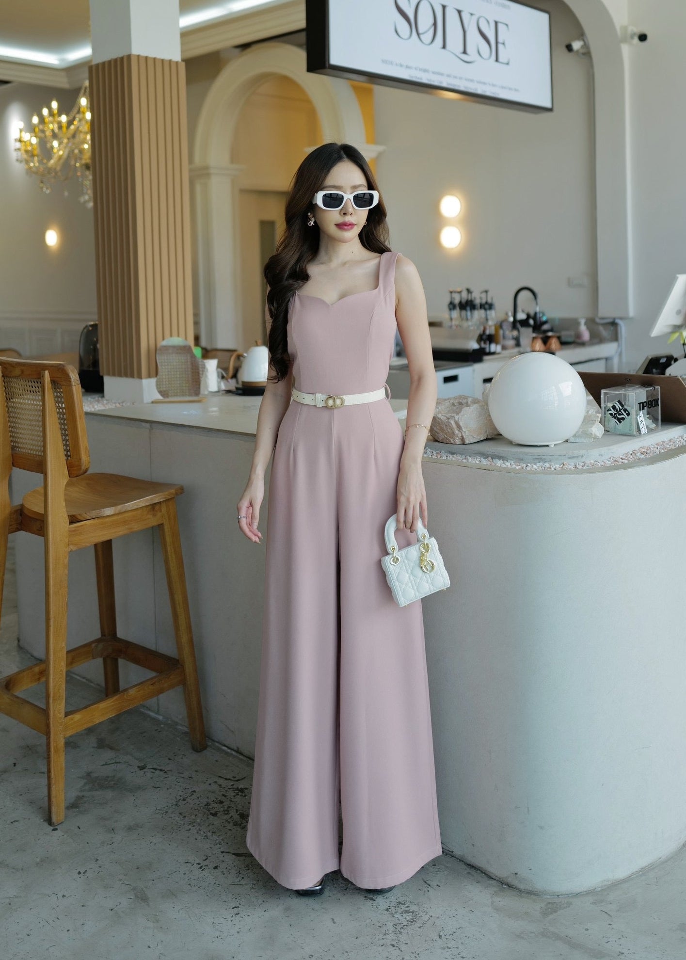 9811 Sweetheart Neckline Jumpsuit In Pink