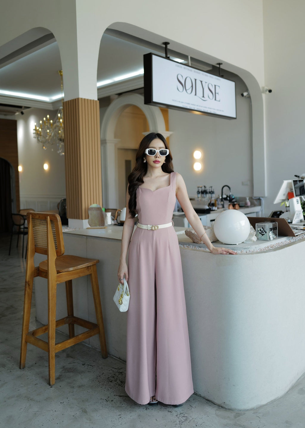 9811 Sweetheart Neckline Jumpsuit In Pink