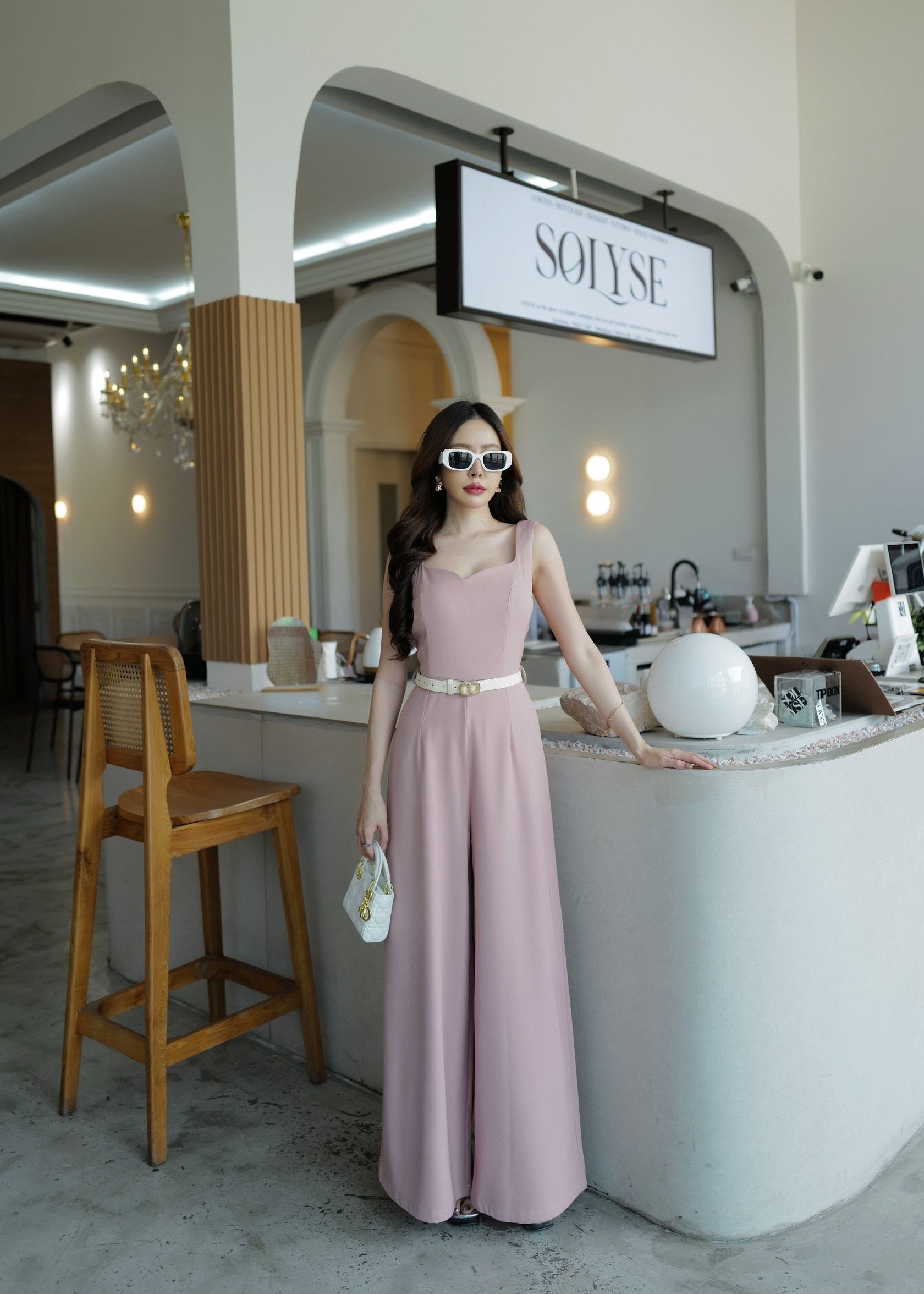 9811 Sweetheart Neckline Jumpsuit In Pink