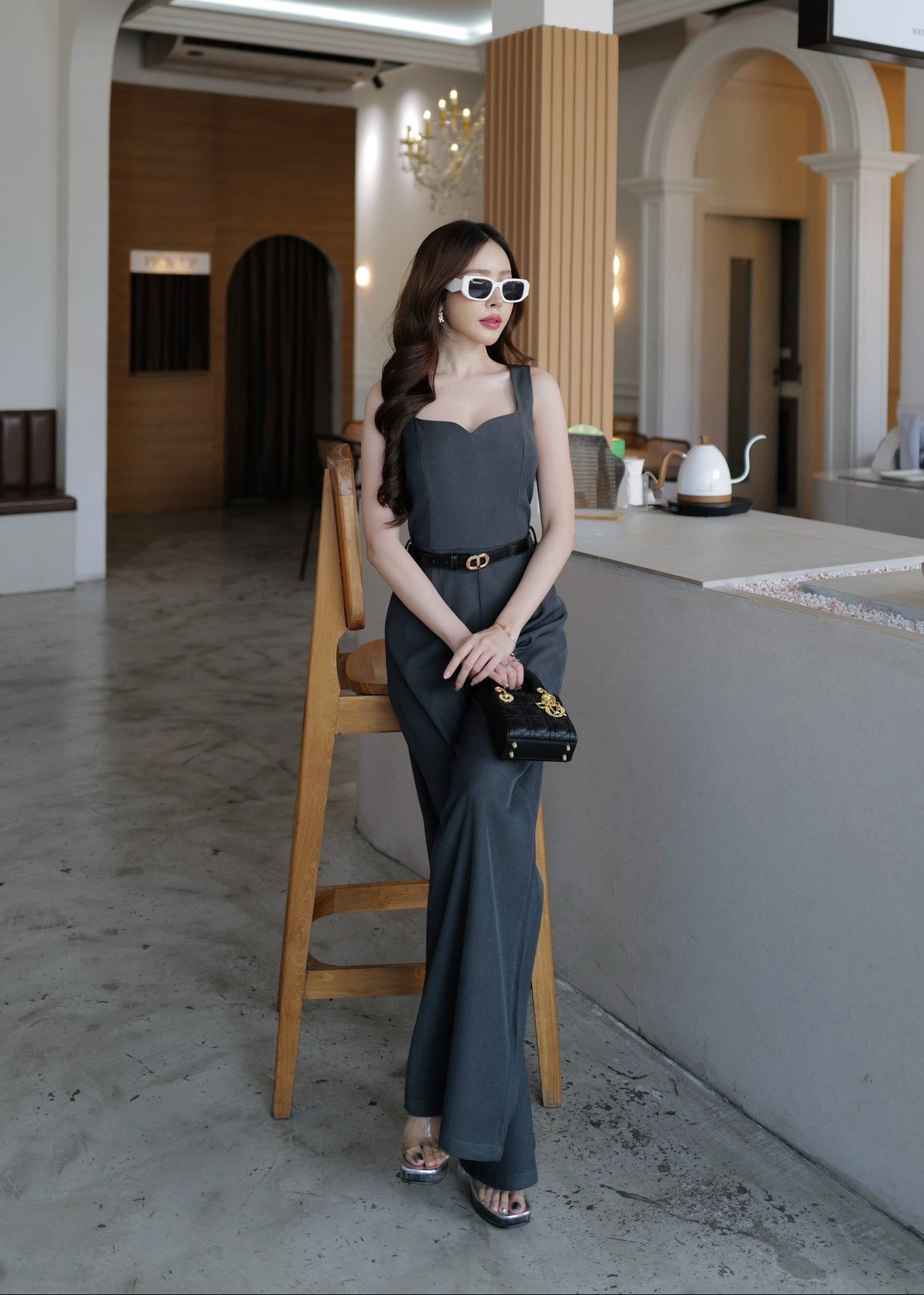 9811 Sweetheart Neckline Jumpsuit In Grey