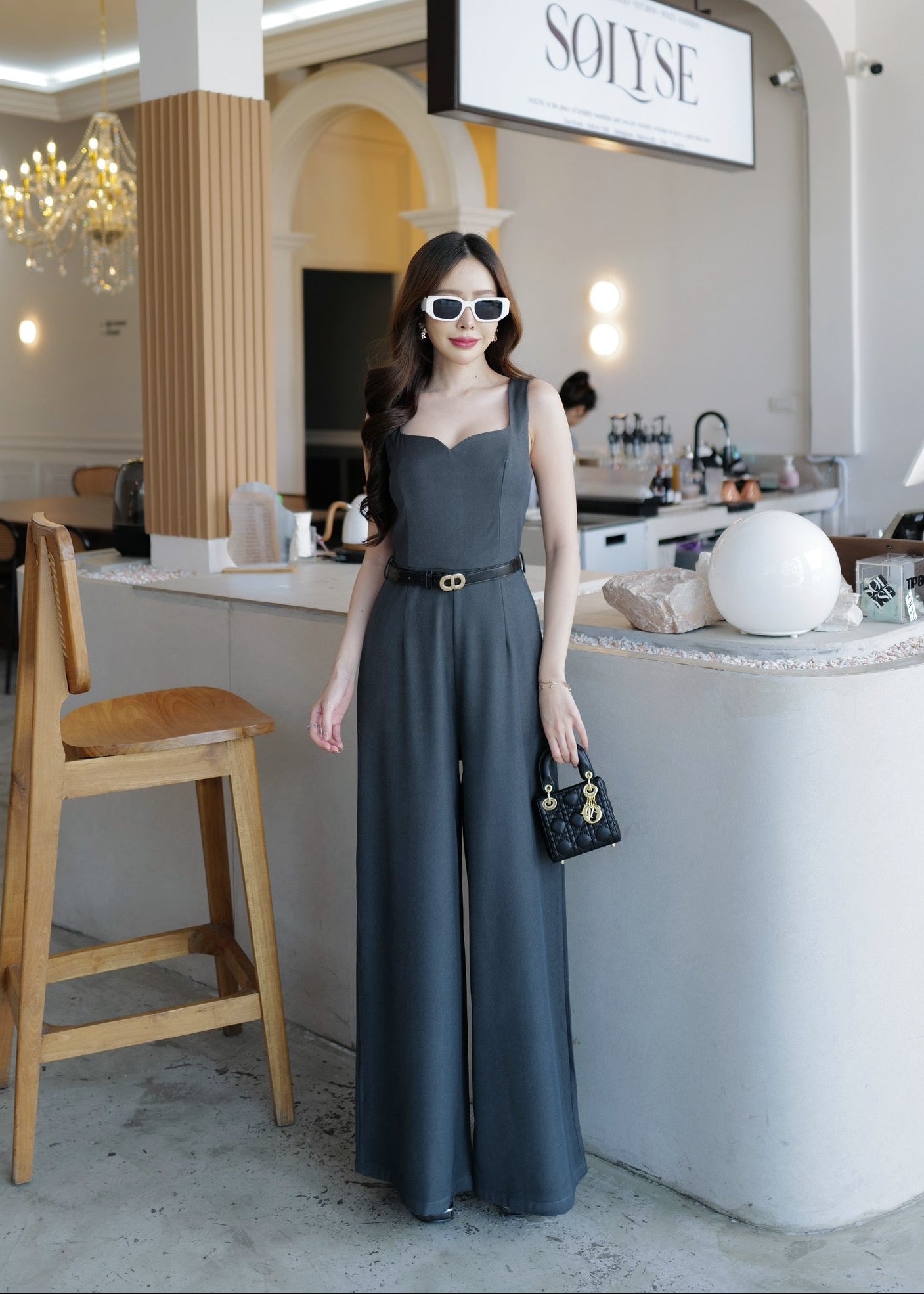 9811 Sweetheart Neckline Jumpsuit In Grey