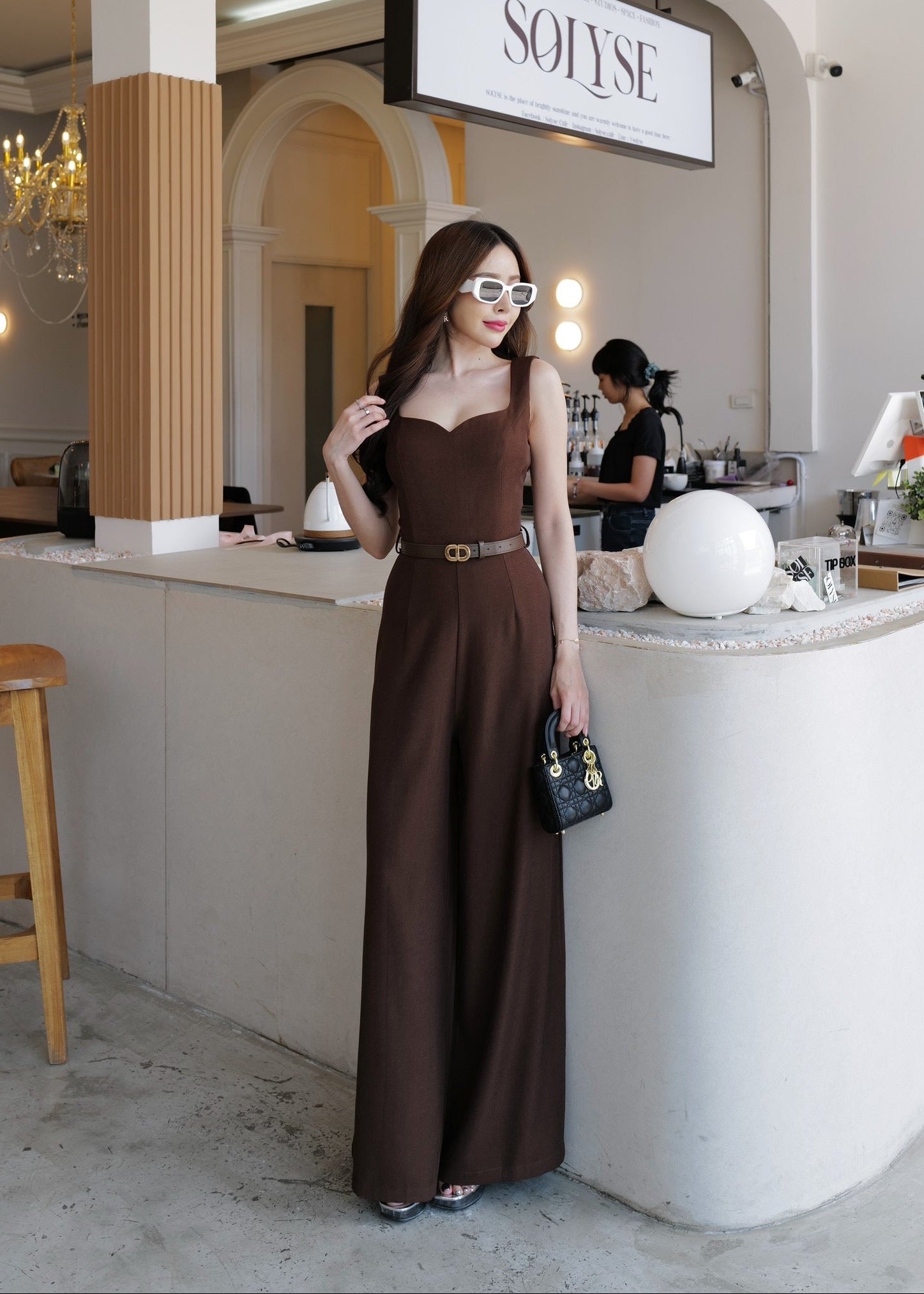 9811 Sweetheart Neckline Jumpsuit In Brown