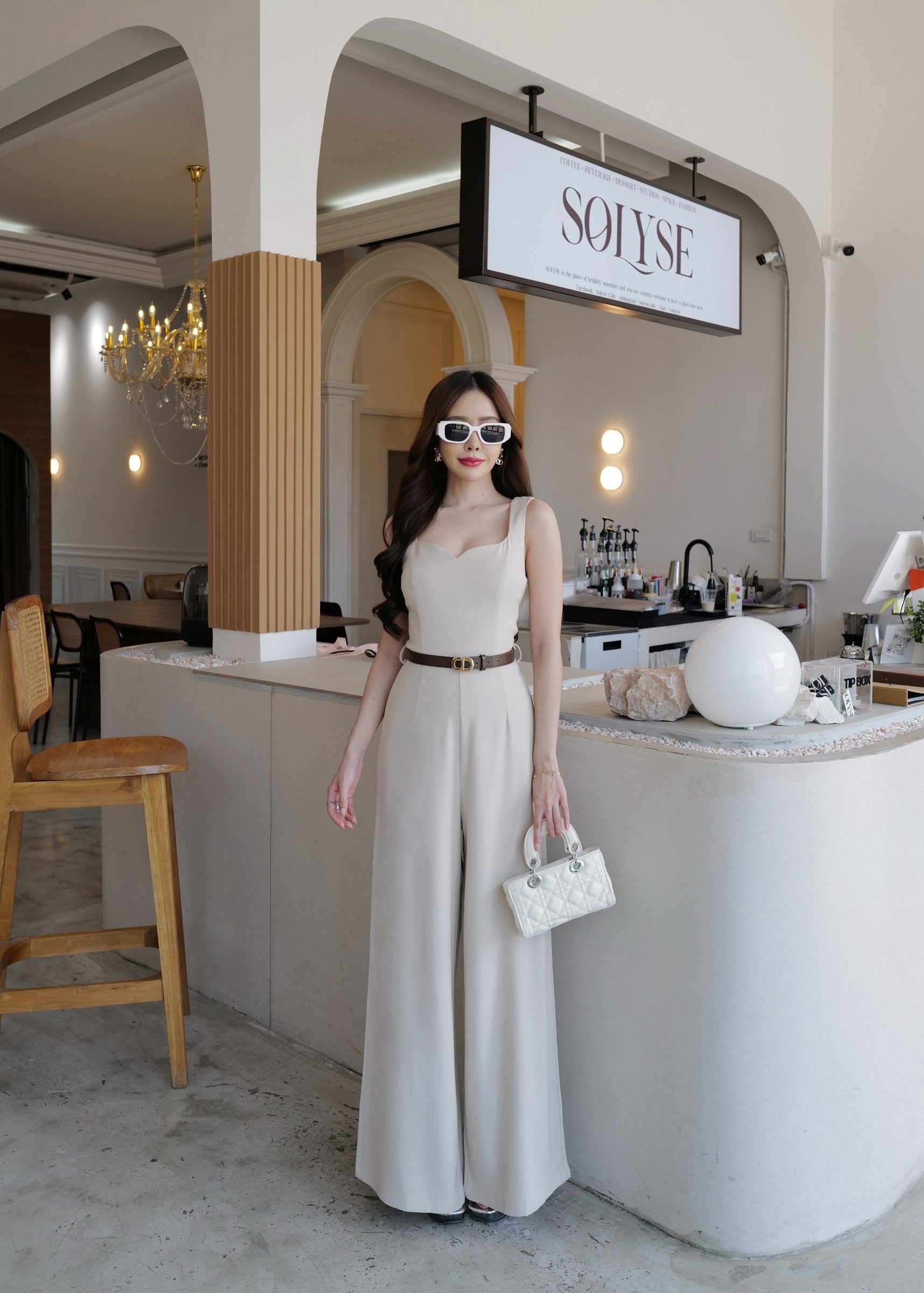 9811 Sweetheart Neckline Jumpsuit In Cream