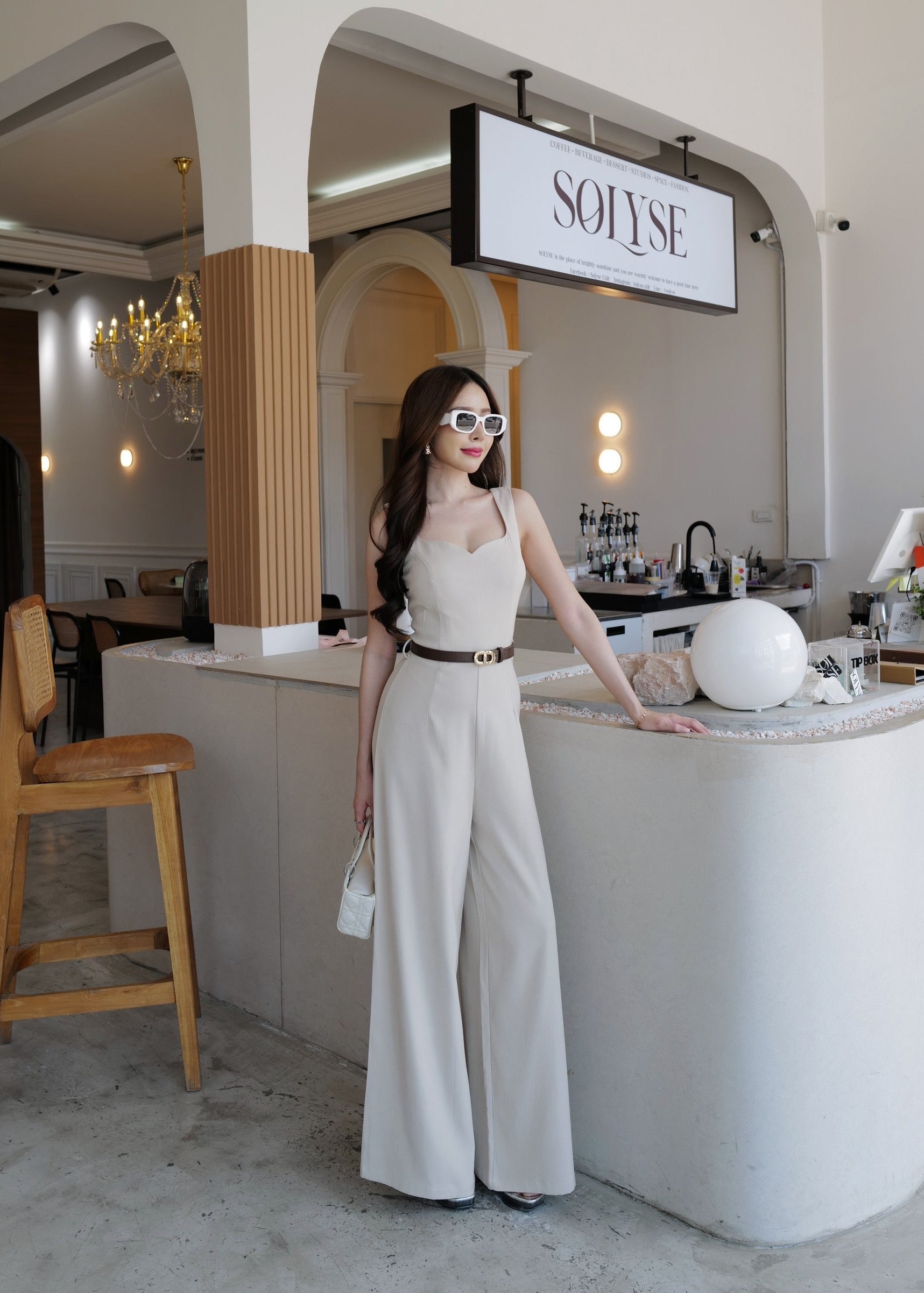 9811 Sweetheart Neckline Jumpsuit In Cream