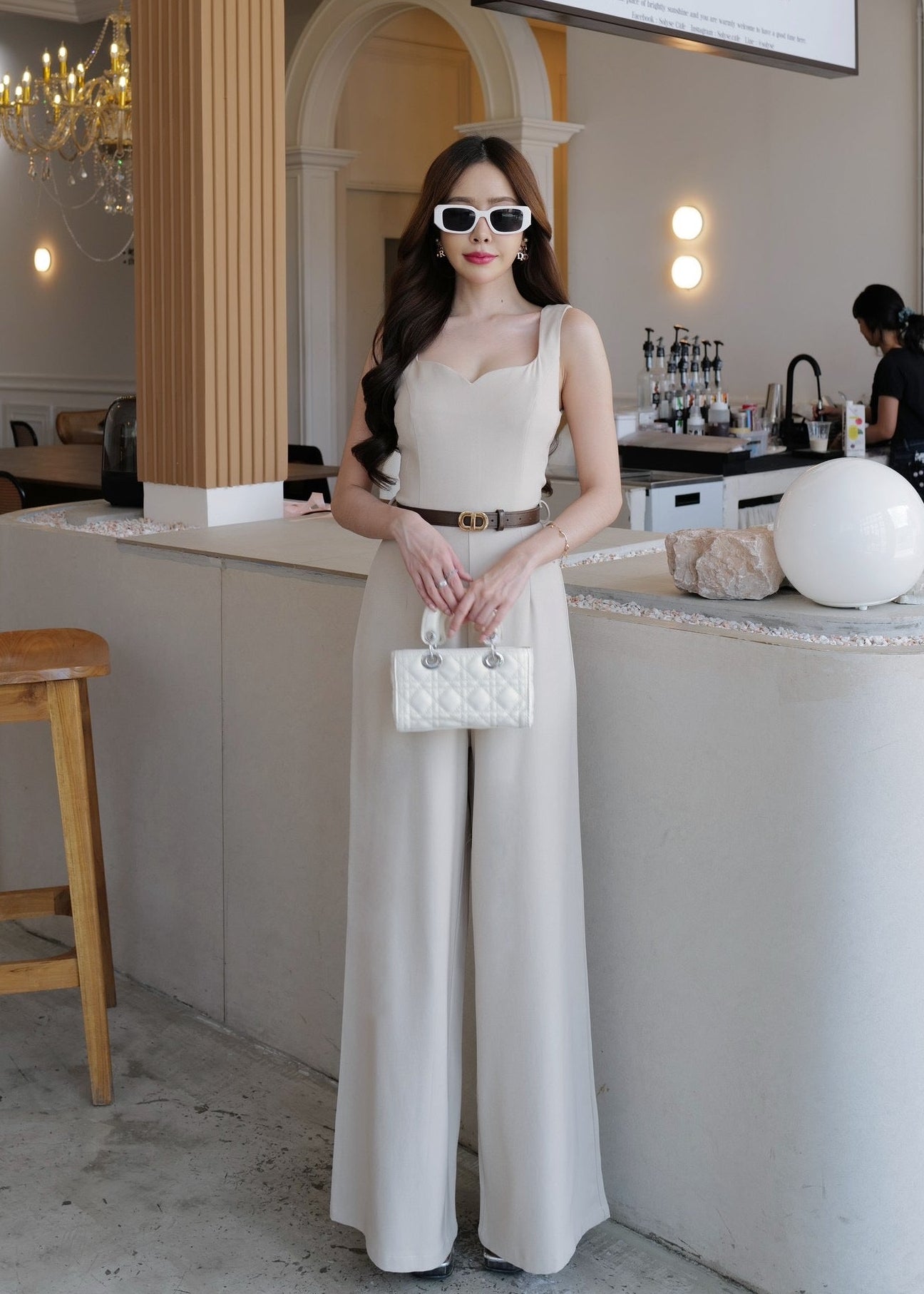 9811 Sweetheart Neckline Jumpsuit In Cream
