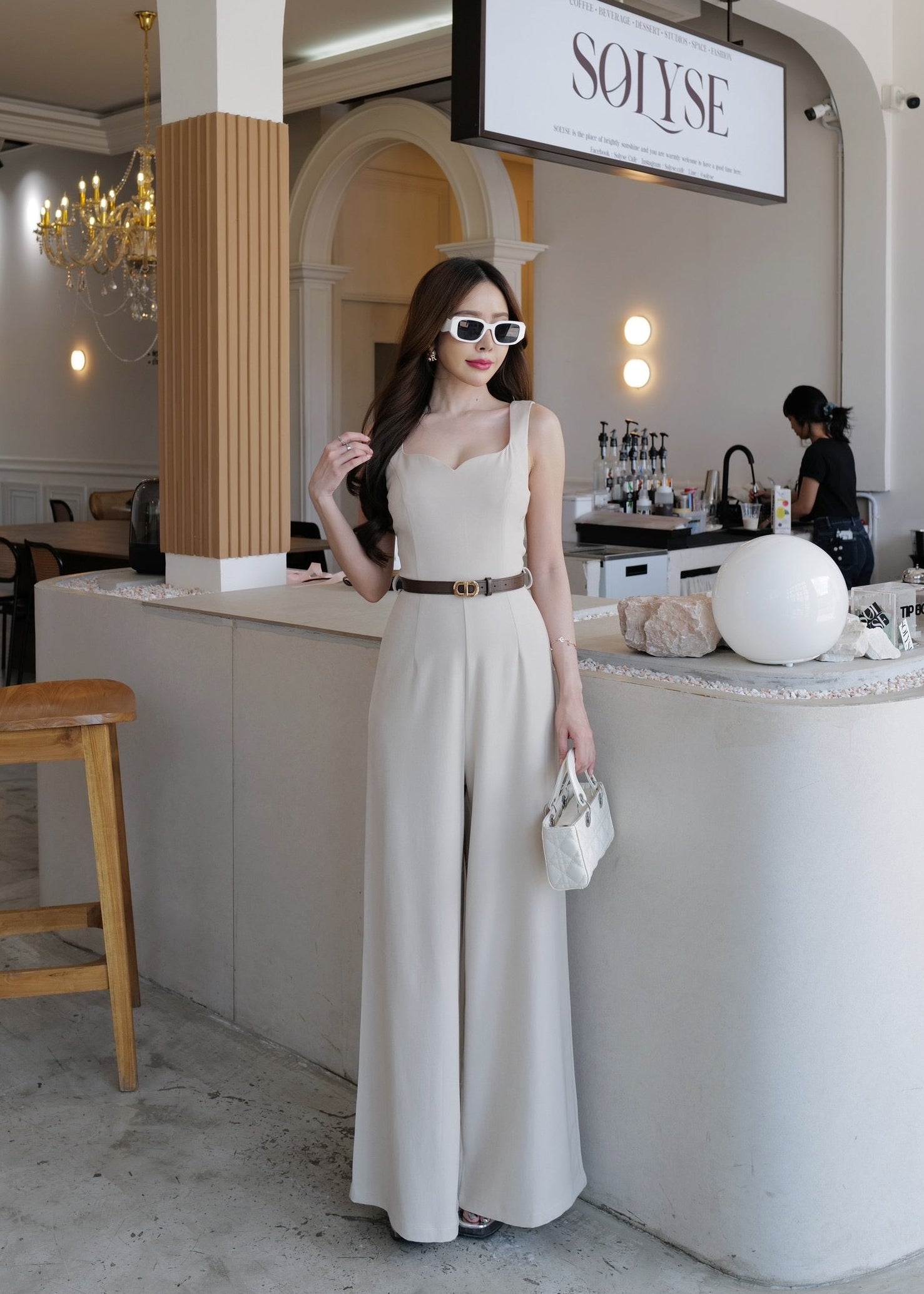 9811 Sweetheart Neckline Jumpsuit In Cream