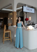 9811 Sweetheart Neckline Jumpsuit In Blue