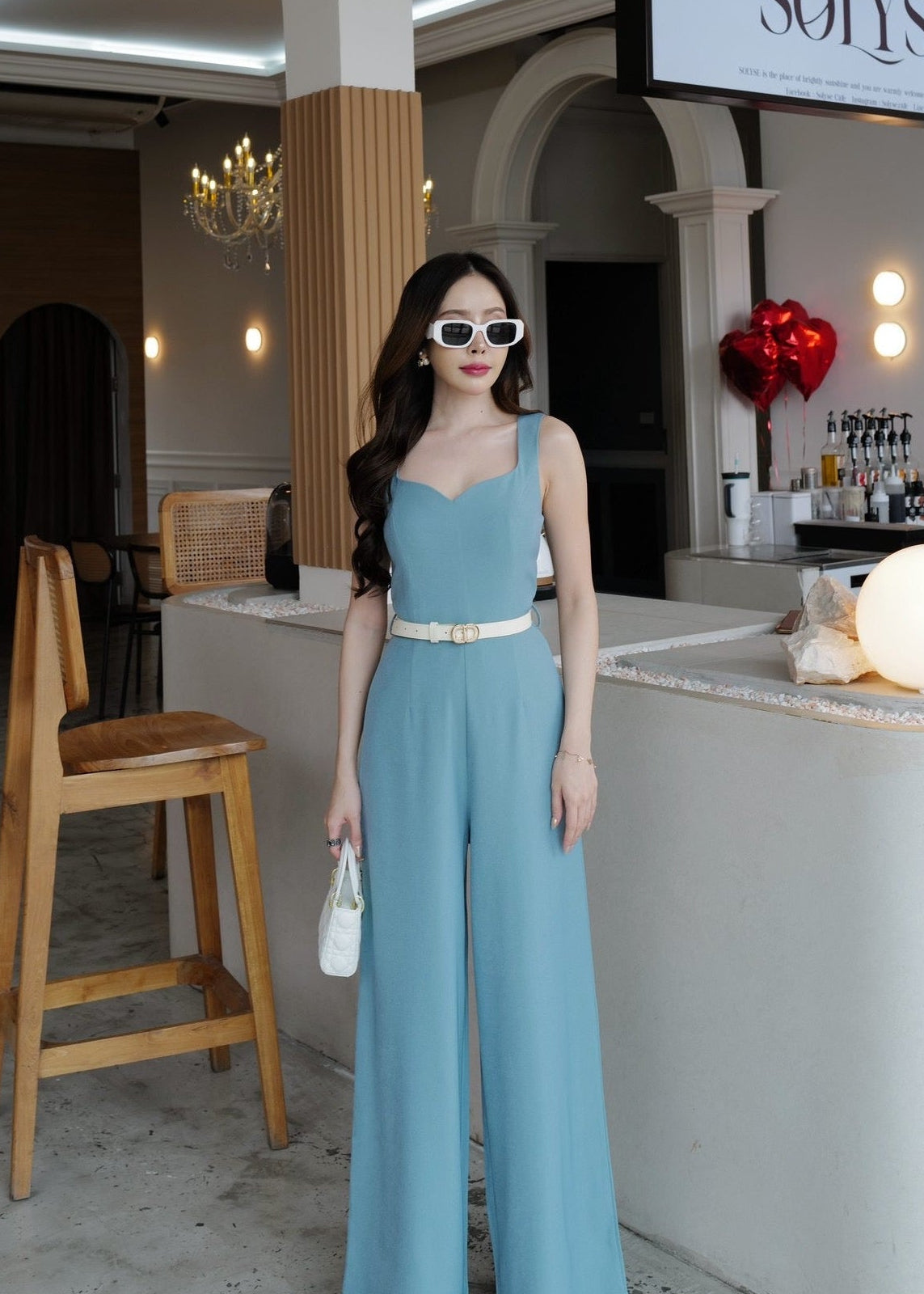 9811 Sweetheart Neckline Jumpsuit In Blue