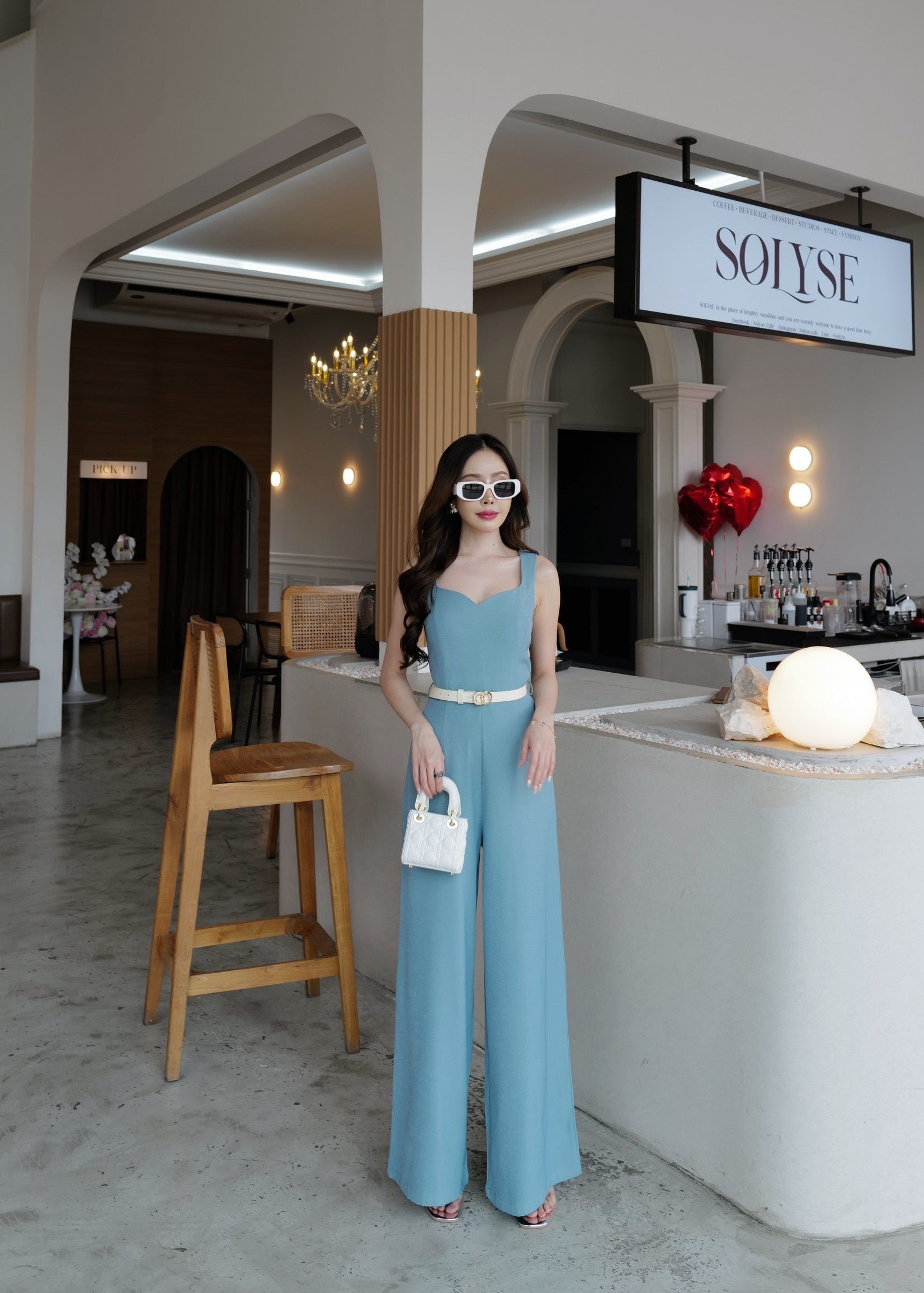 9811 Sweetheart Neckline Jumpsuit In Blue