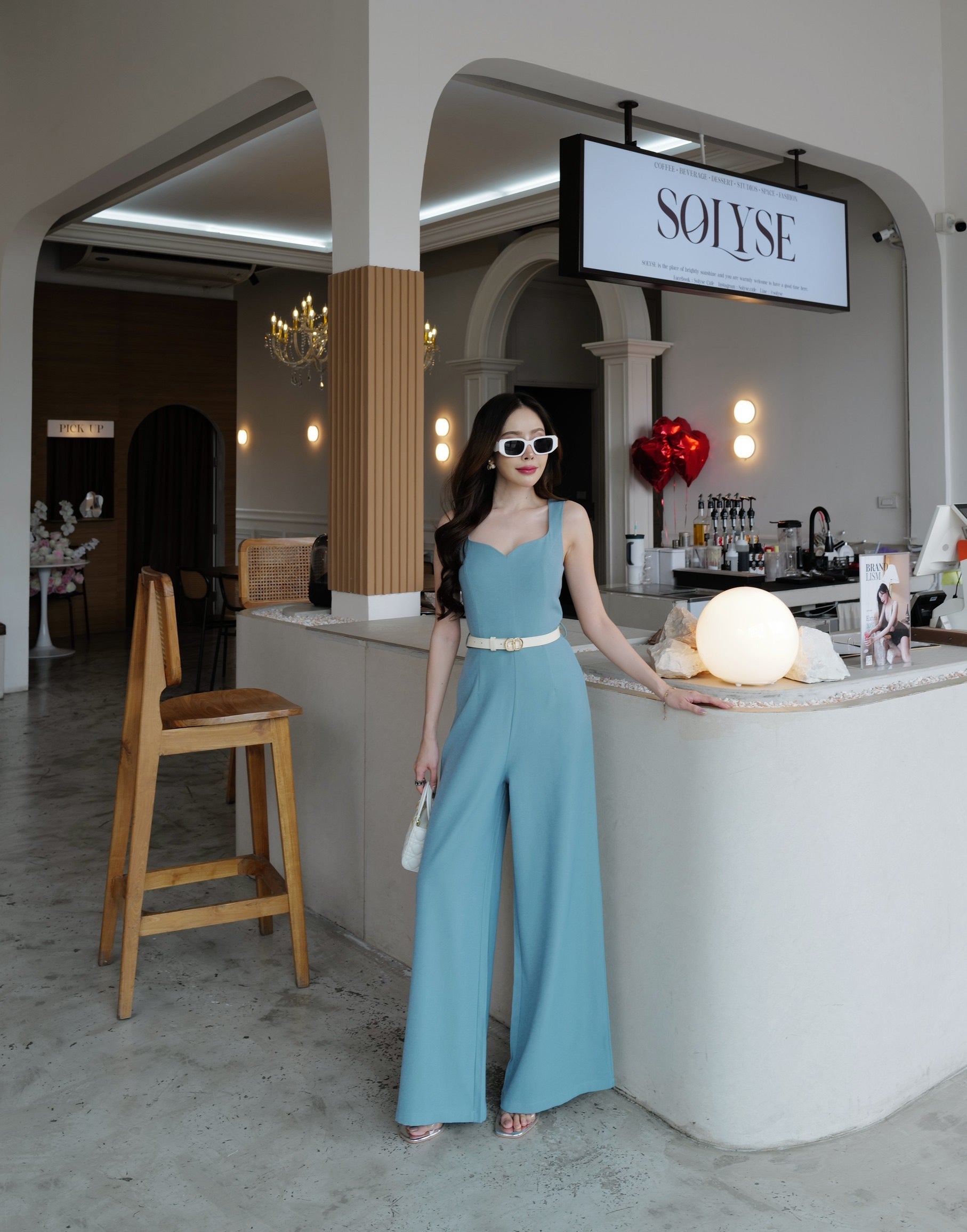 9811 Sweetheart Neckline Jumpsuit In Blue