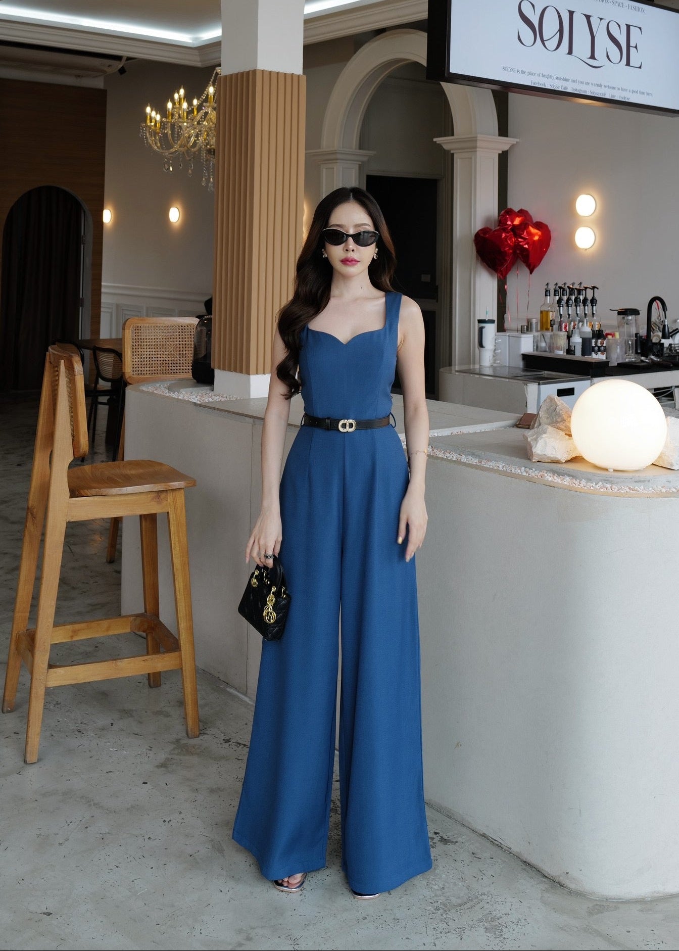 9811 Sweetheart Neckline Jumpsuit In Dark Blue