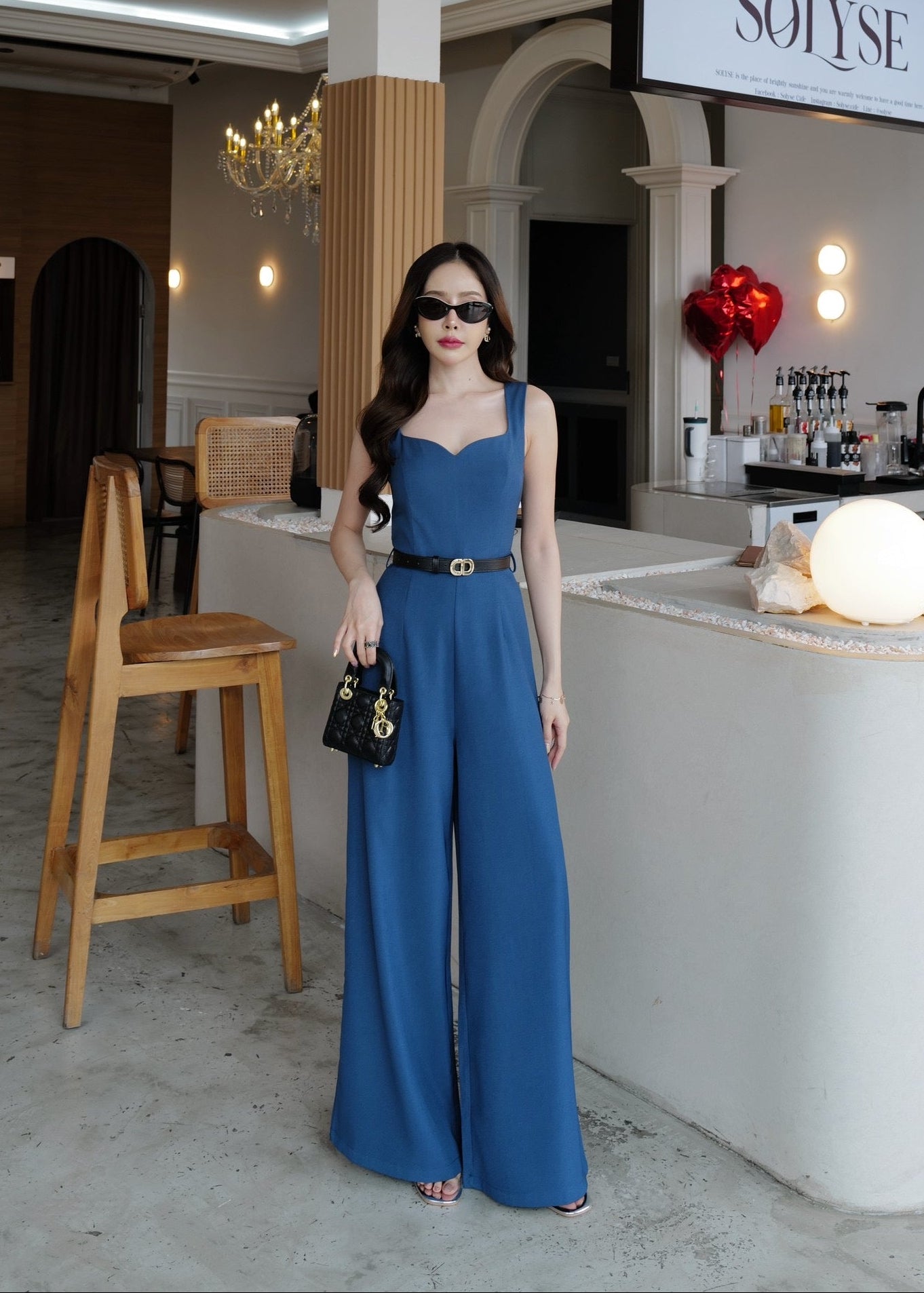 9811 Sweetheart Neckline Jumpsuit In Dark Blue