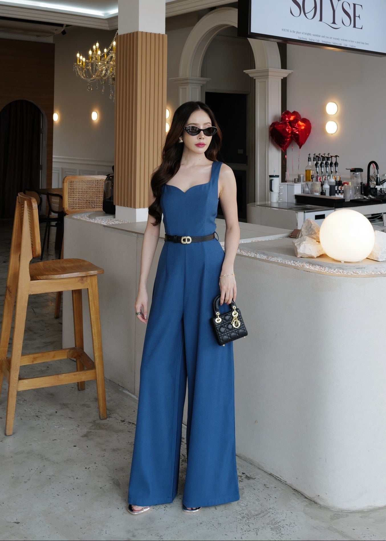 9811 Sweetheart Neckline Jumpsuit In Dark Blue