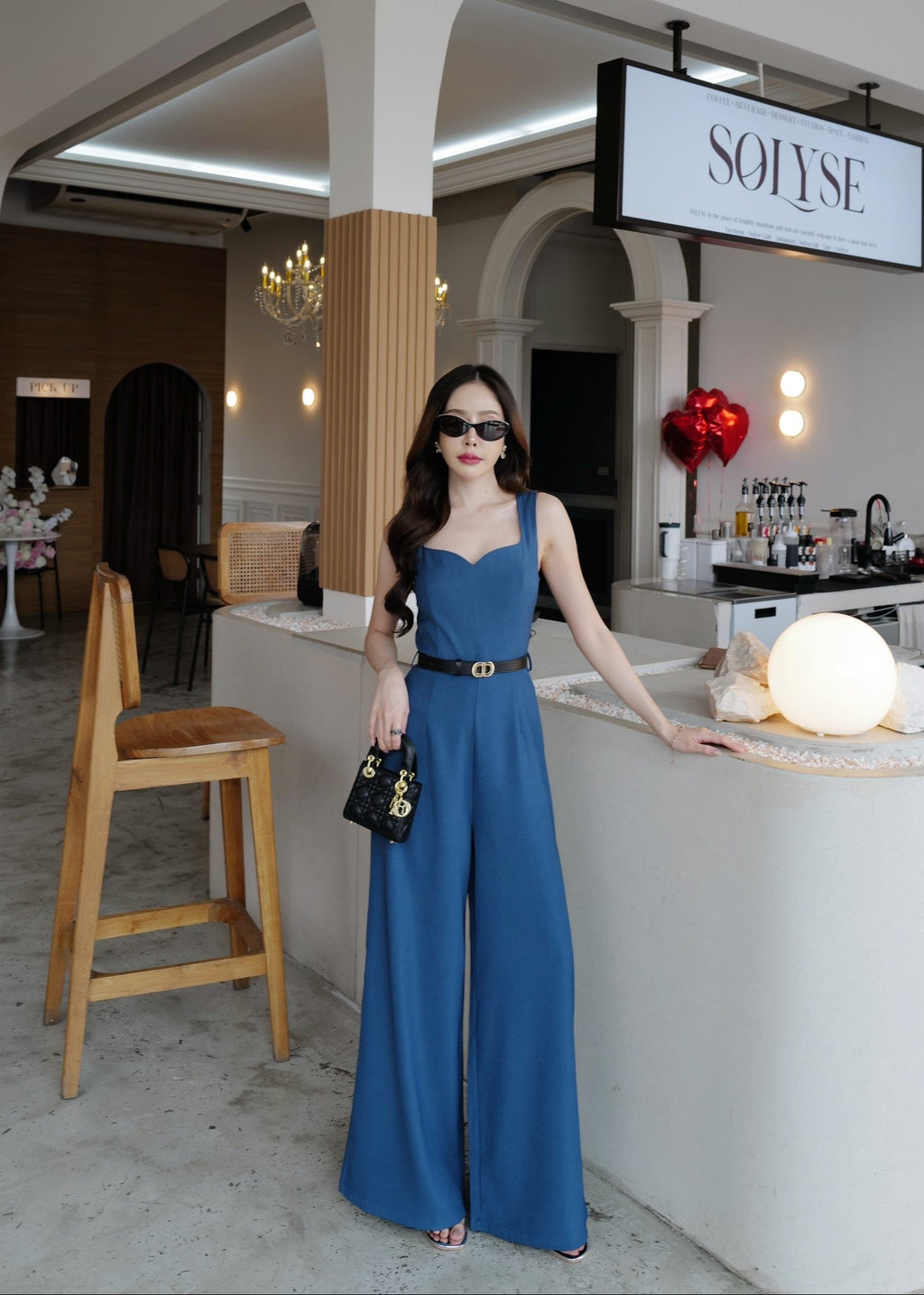9811 Sweetheart Neckline Jumpsuit In Dark Blue