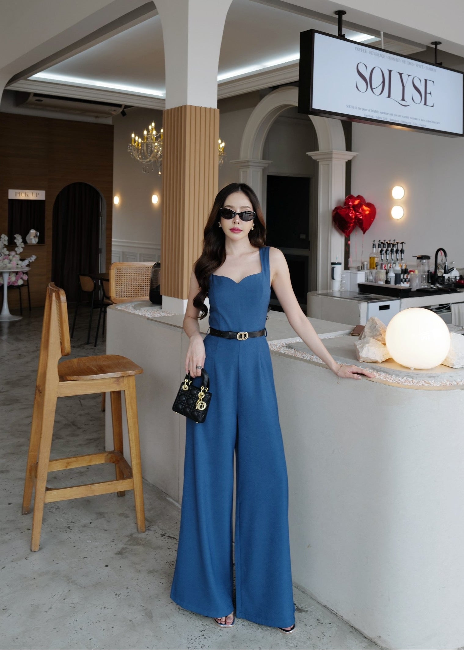 9811 Sweetheart Neckline Jumpsuit In Dark Blue