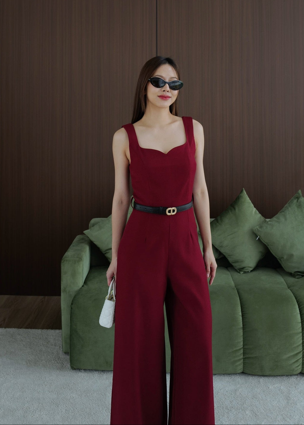 9811 Sweetheart Neckline Jumpsuit In Red