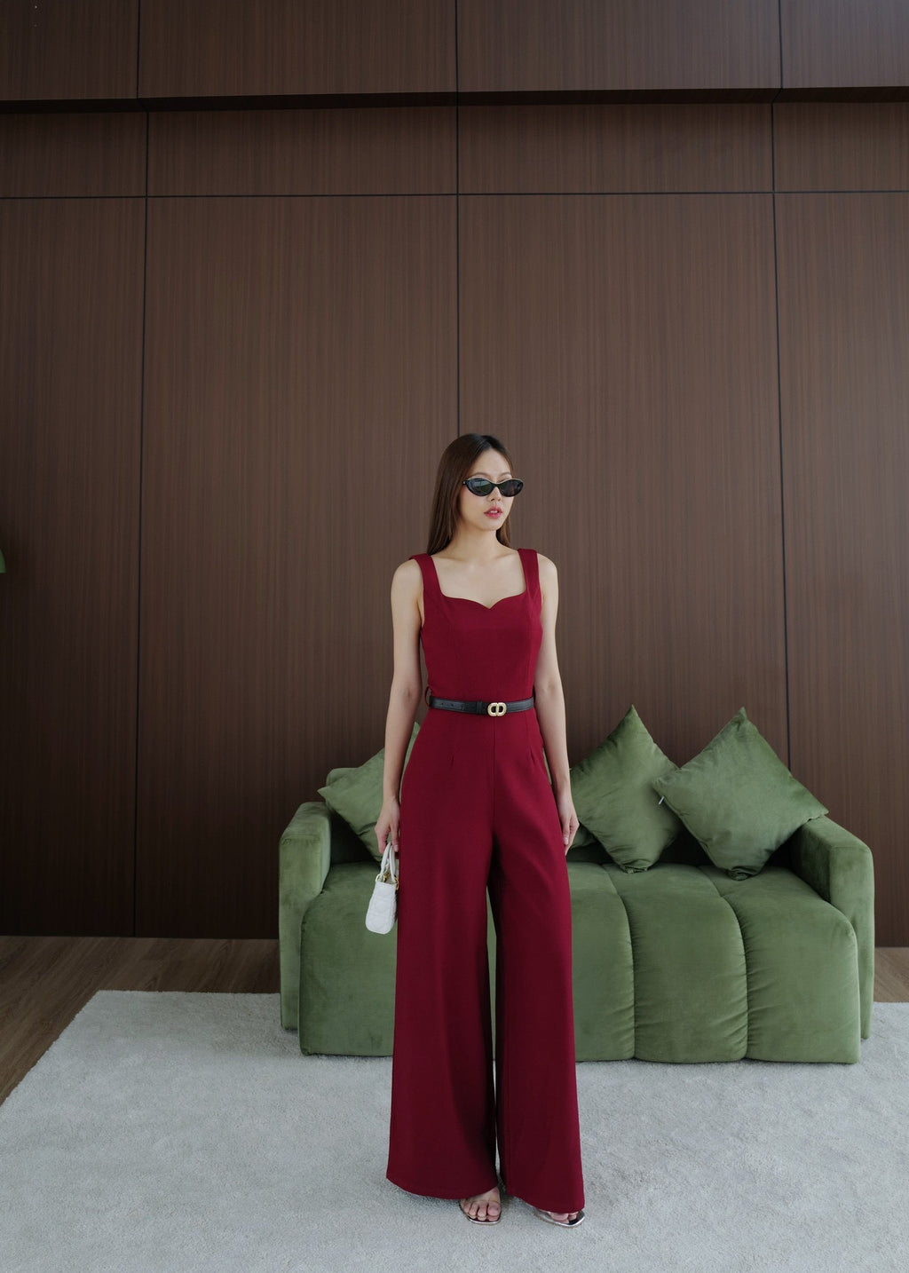 9811 Sweetheart Neckline Jumpsuit In Red
