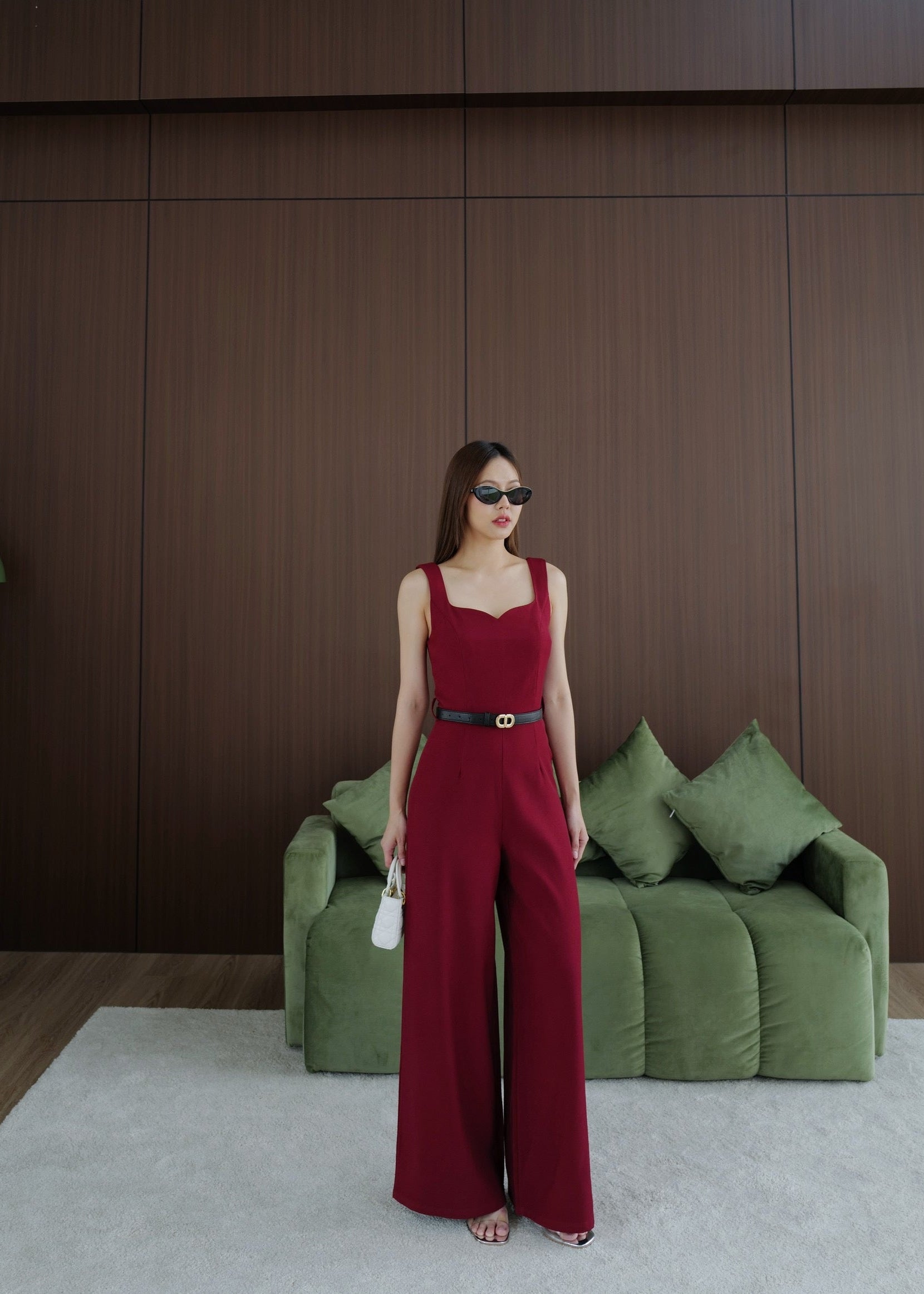 9811 Sweetheart Neckline Jumpsuit In Red