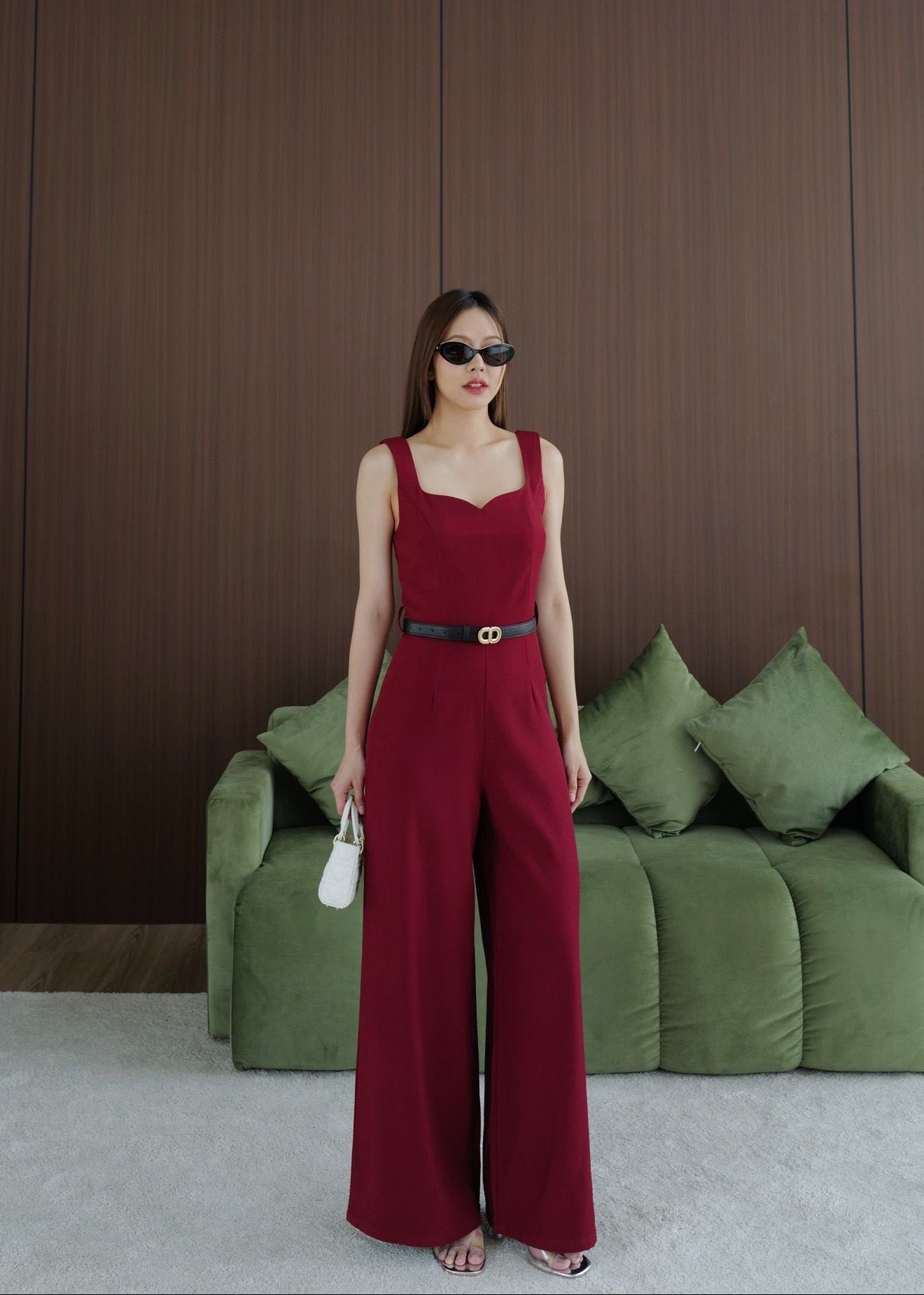 9811 Sweetheart Neckline Jumpsuit In Red