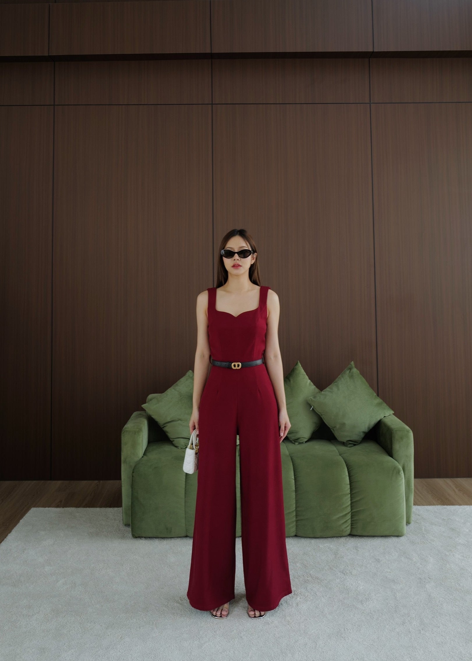 9811 Sweetheart Neckline Jumpsuit In Red