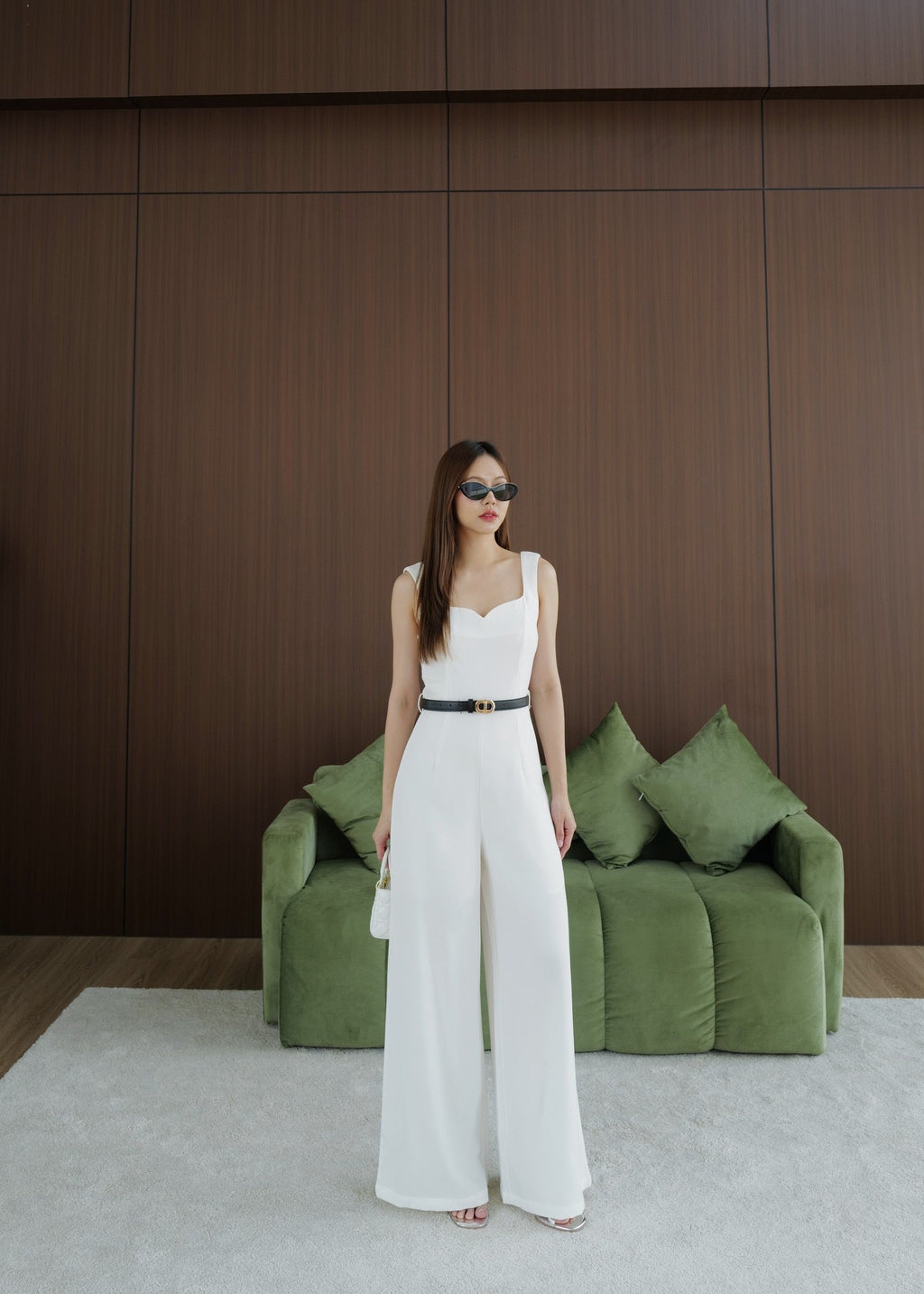 9811 Sweetheart Neckline Jumpsuit In White