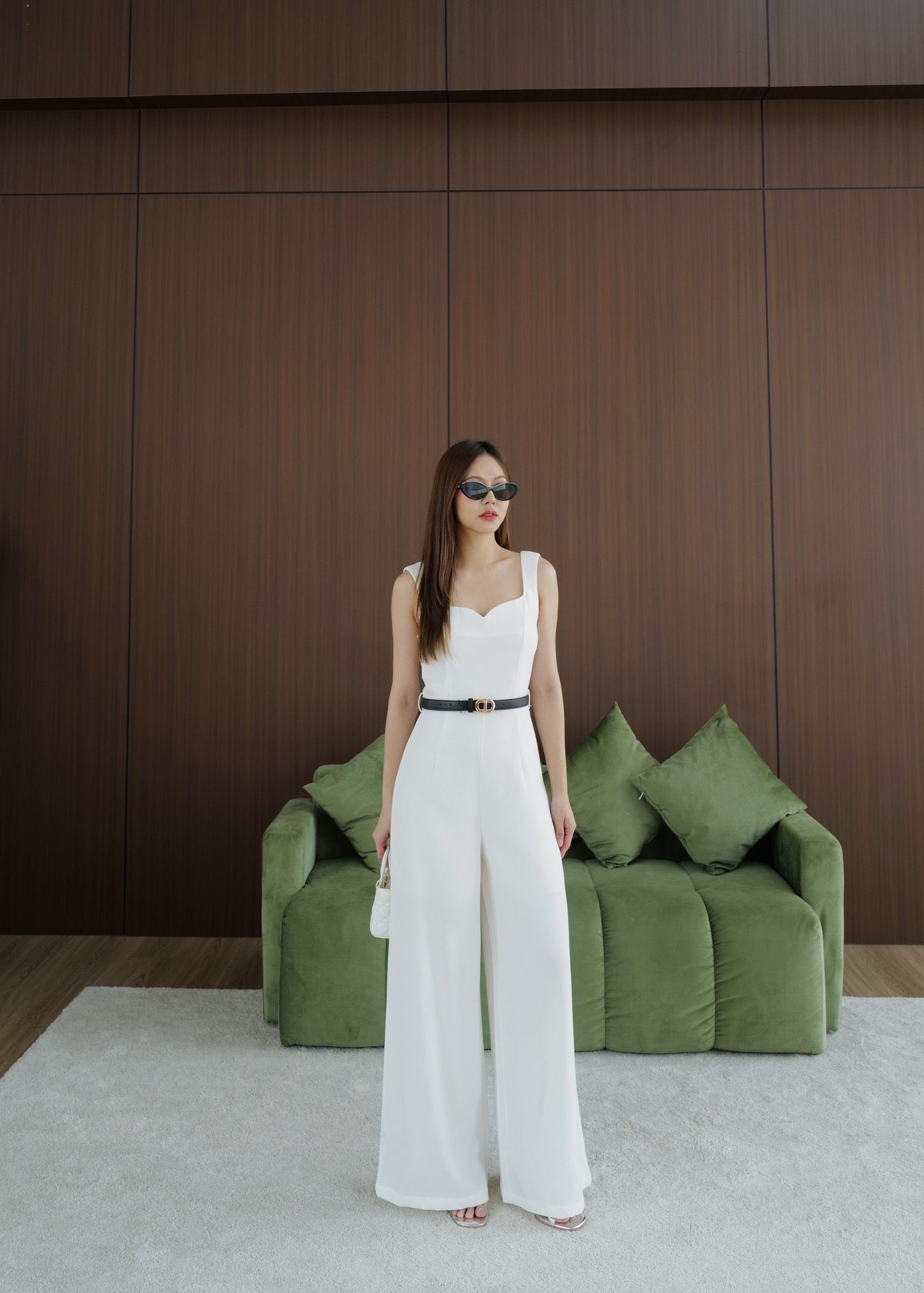 9811 Sweetheart Neckline Jumpsuit In White