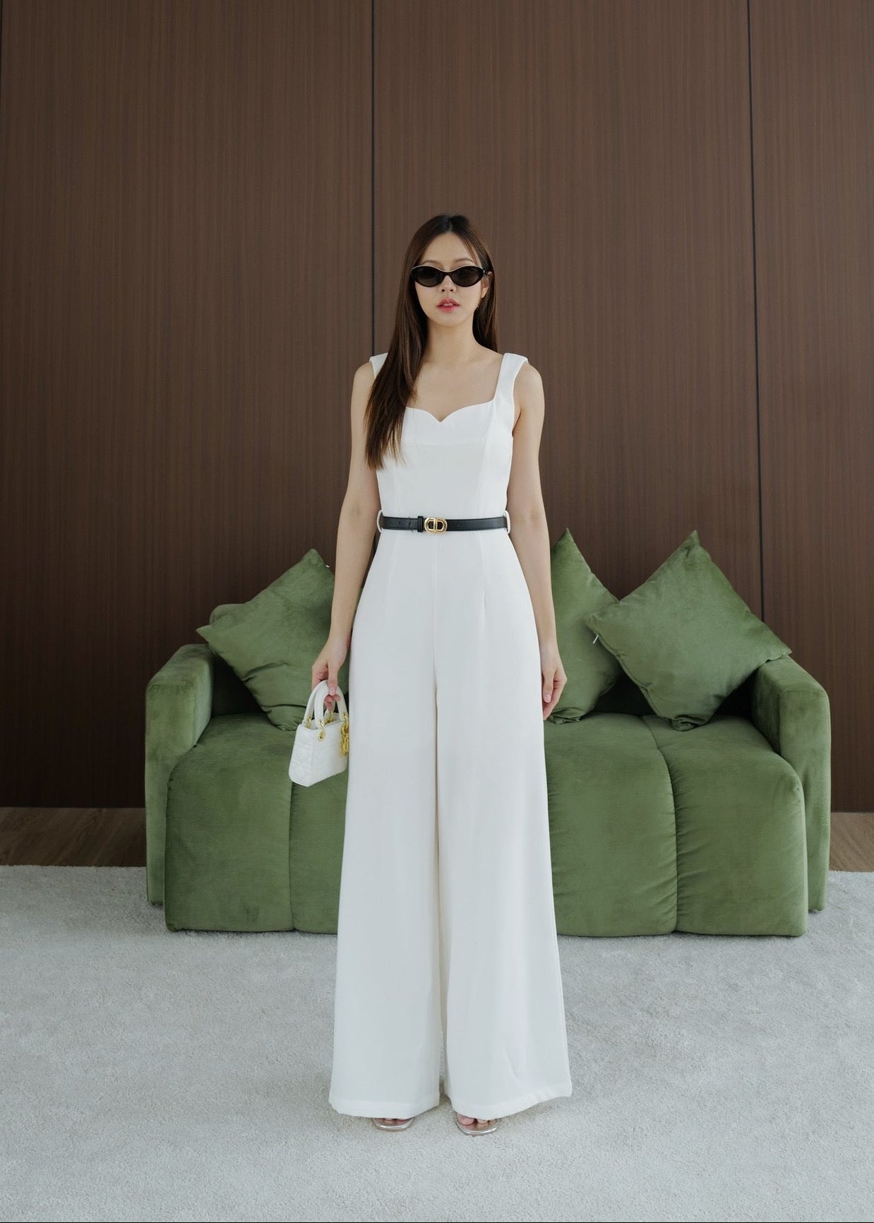 9811 Sweetheart Neckline Jumpsuit In White