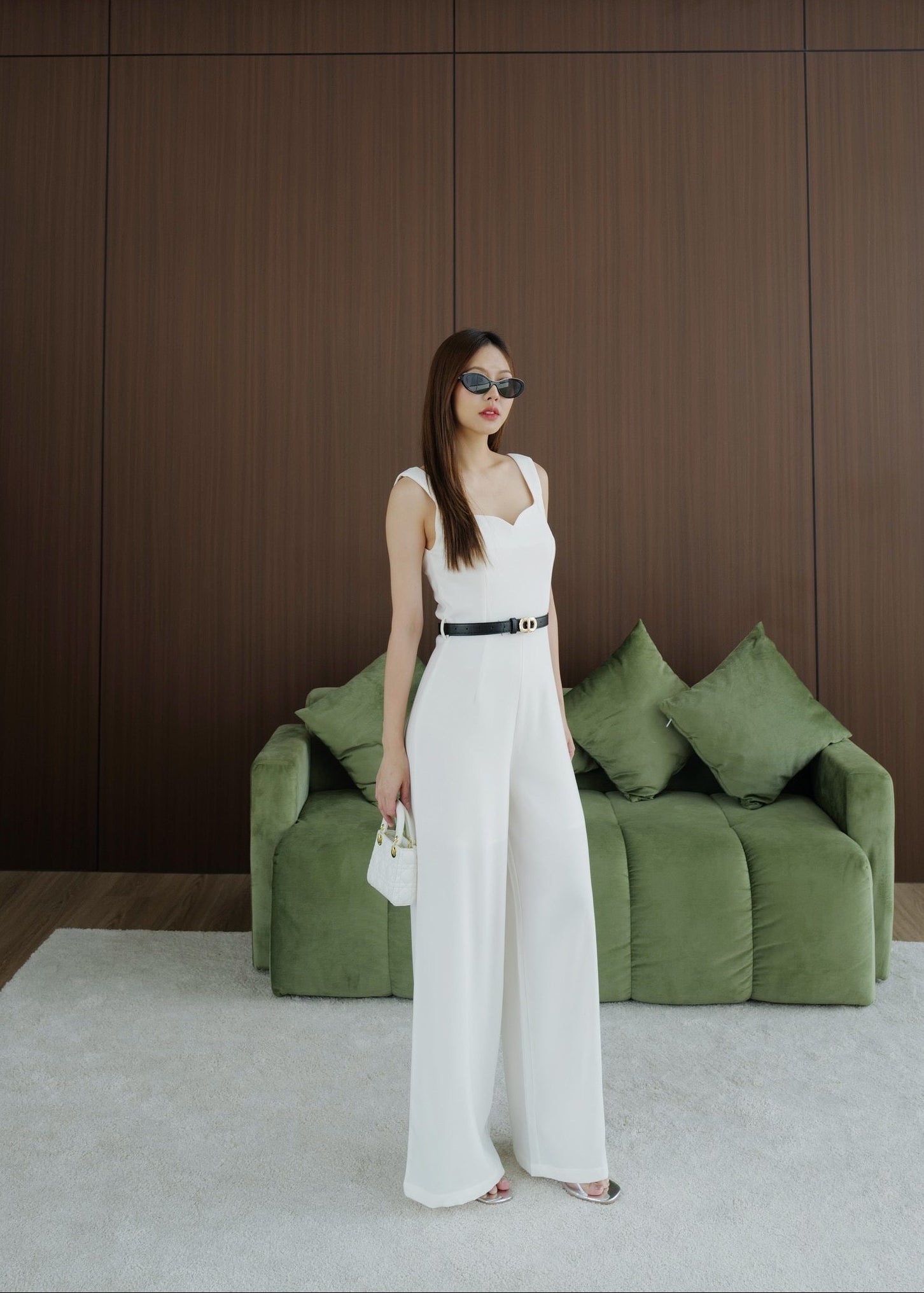 9811 Sweetheart Neckline Jumpsuit In White