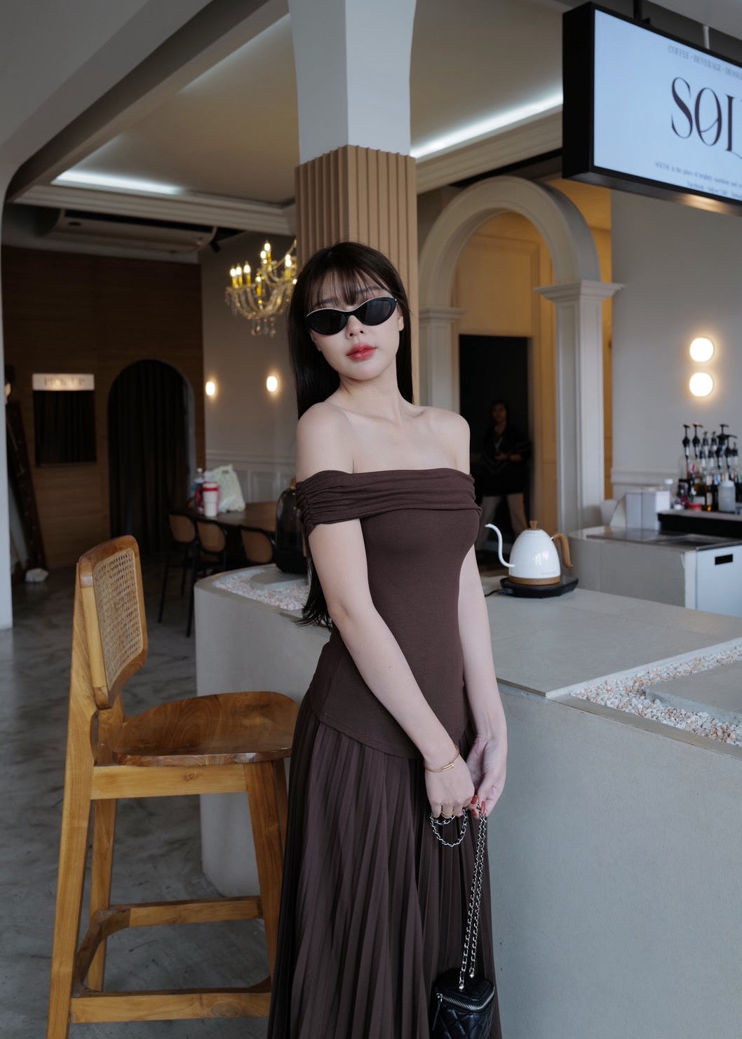 9802 Off-Shoulder Set In Brown