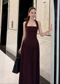 ADR Halter Neck Pleated Dress In Maroon
