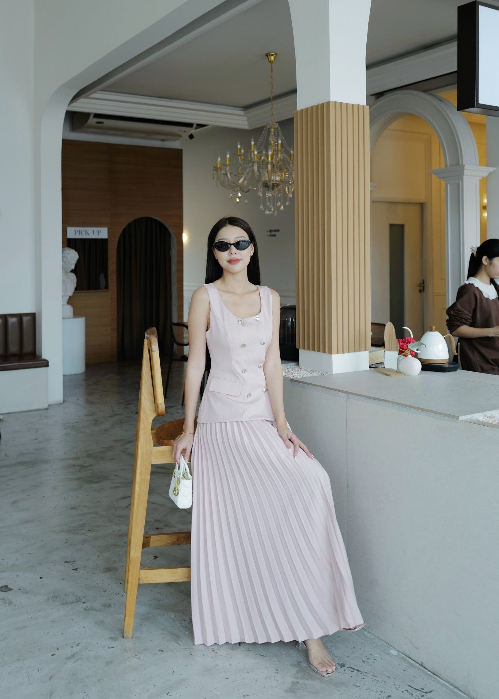 4743 Waisted With Pleated Skirt In Pink