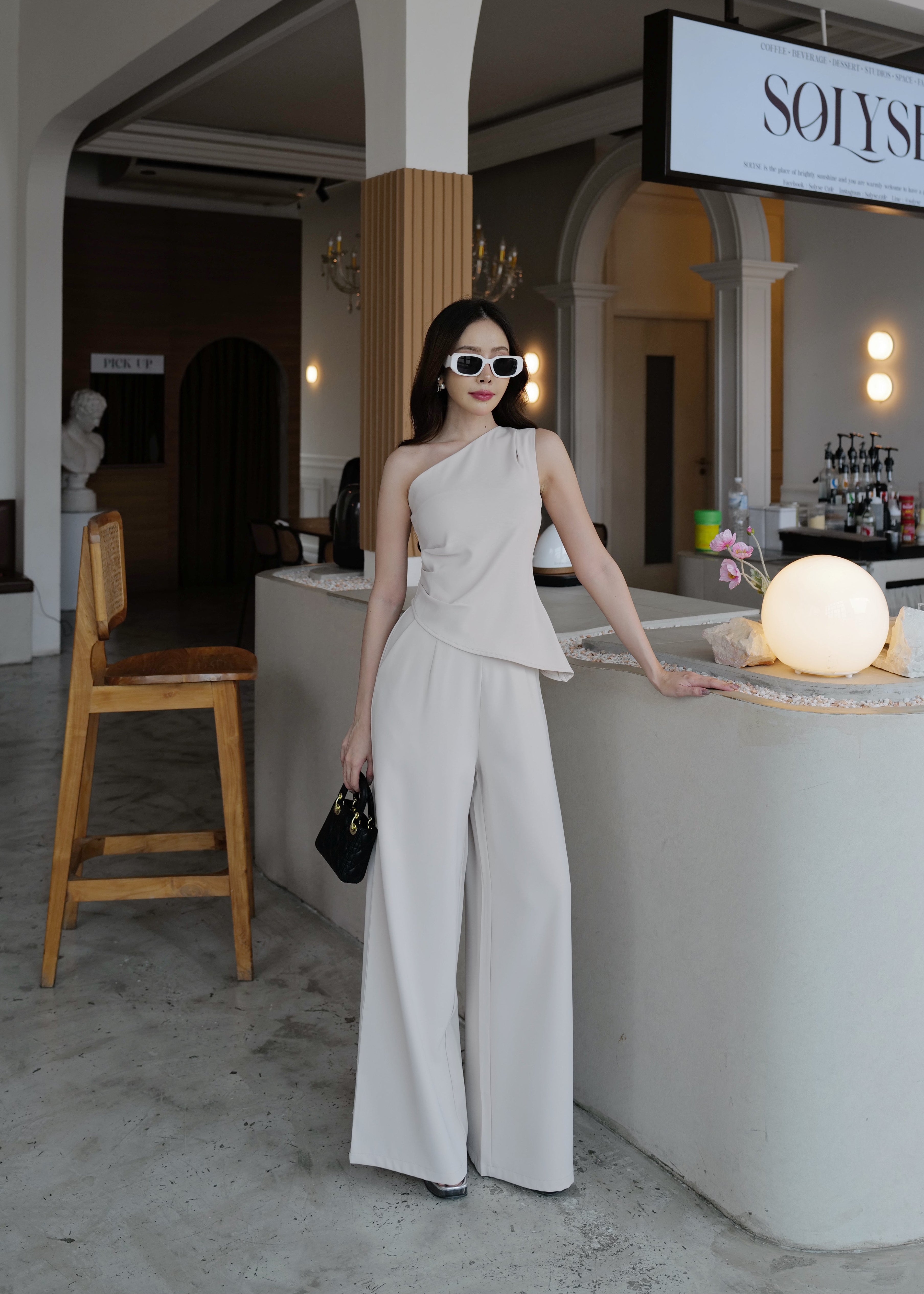 5178 One Shoulder Top Set In Cream