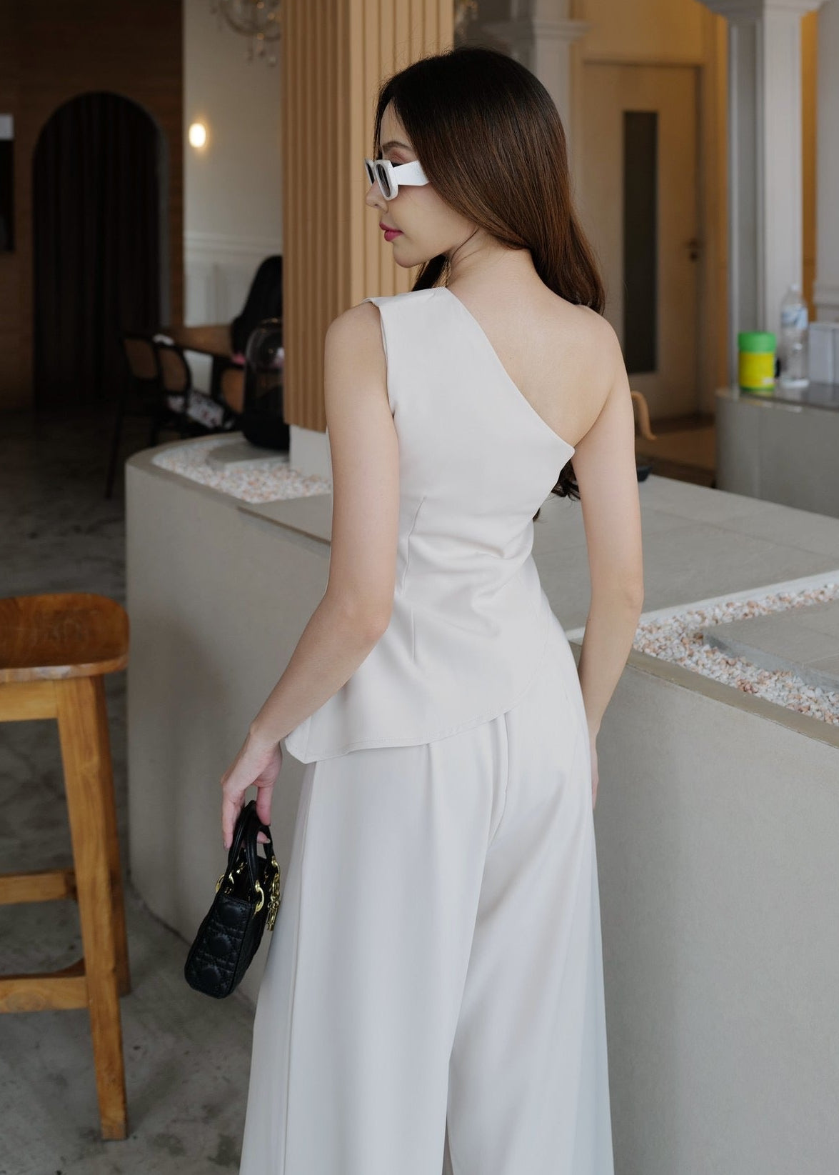 5178 One Shoulder Top Set In Cream