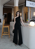 5178 One Shoulder Top Set In Black