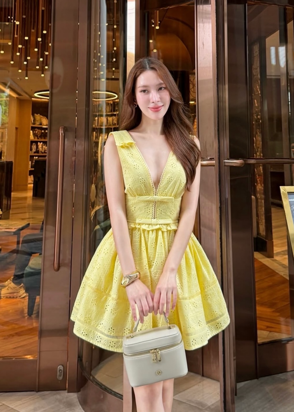 SM Lemon Eyelet Bow Mini Dress