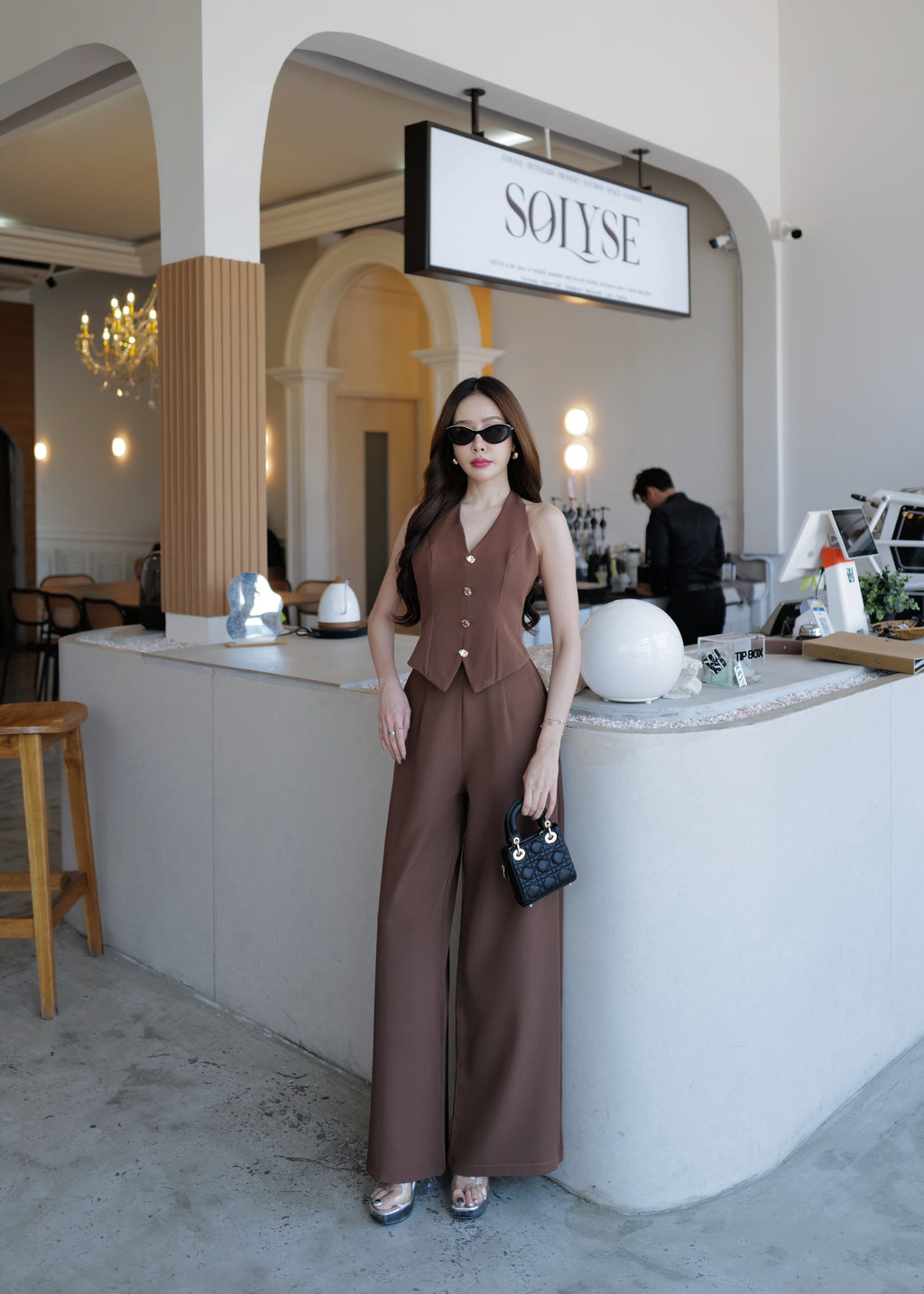 9791 Halter Neck Set In Brown