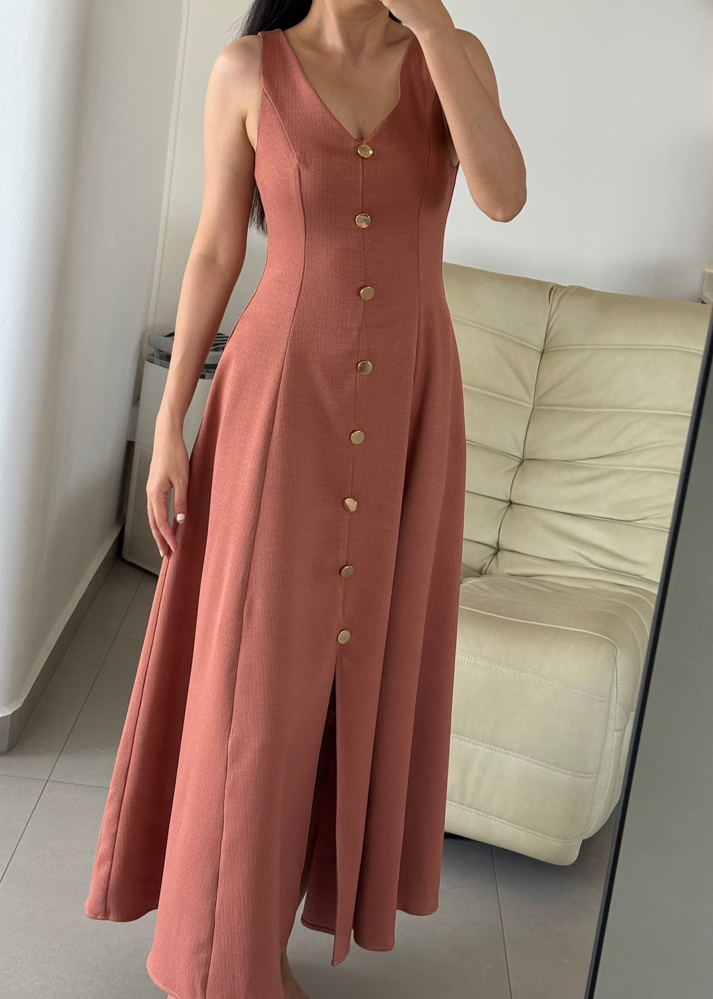 4761 V-neck Long Dress In Coral