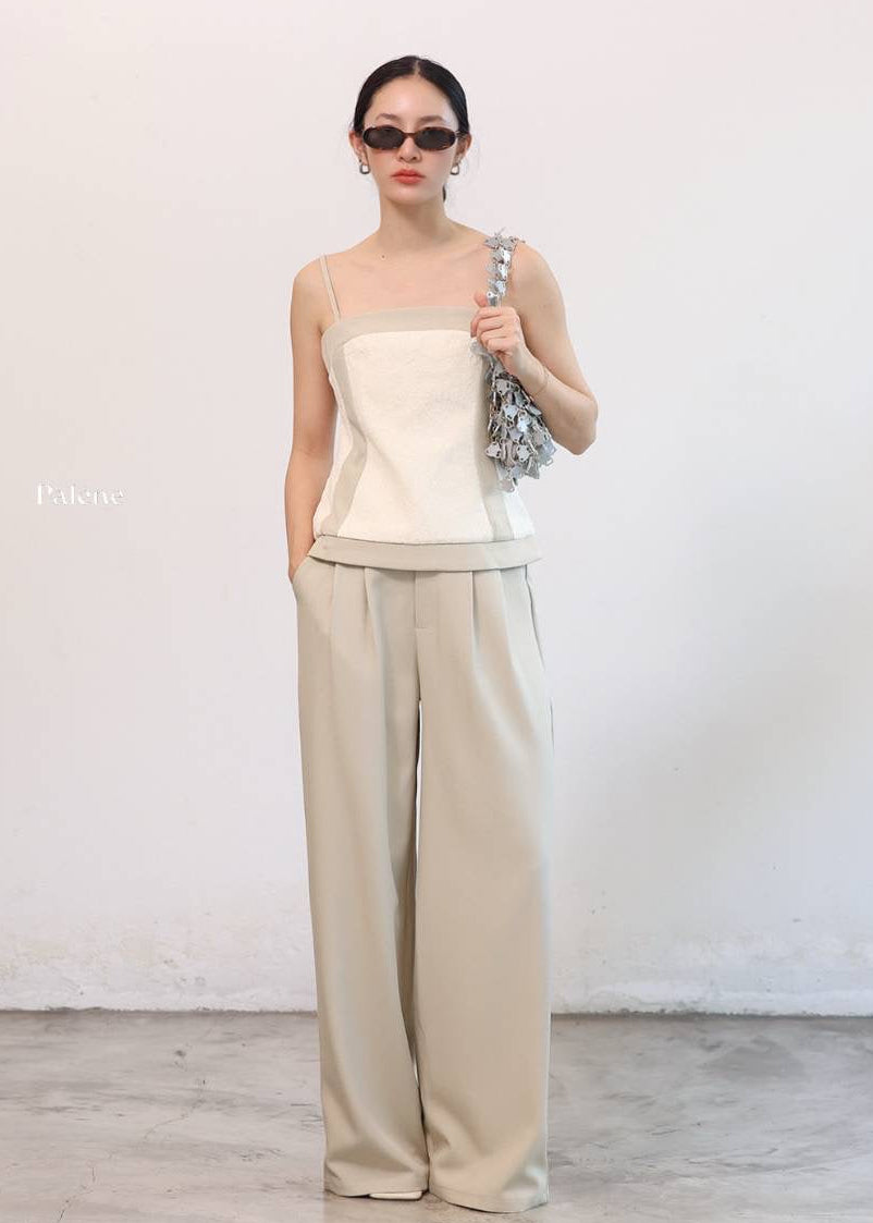 PLN Lace Trim Camisole Set In Beige