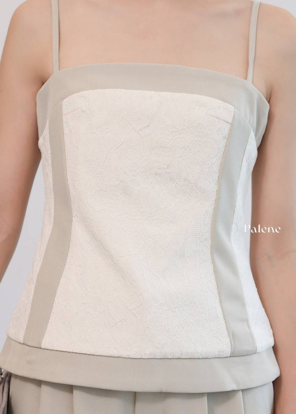 PLN Lace Trim Camisole Set In Beige