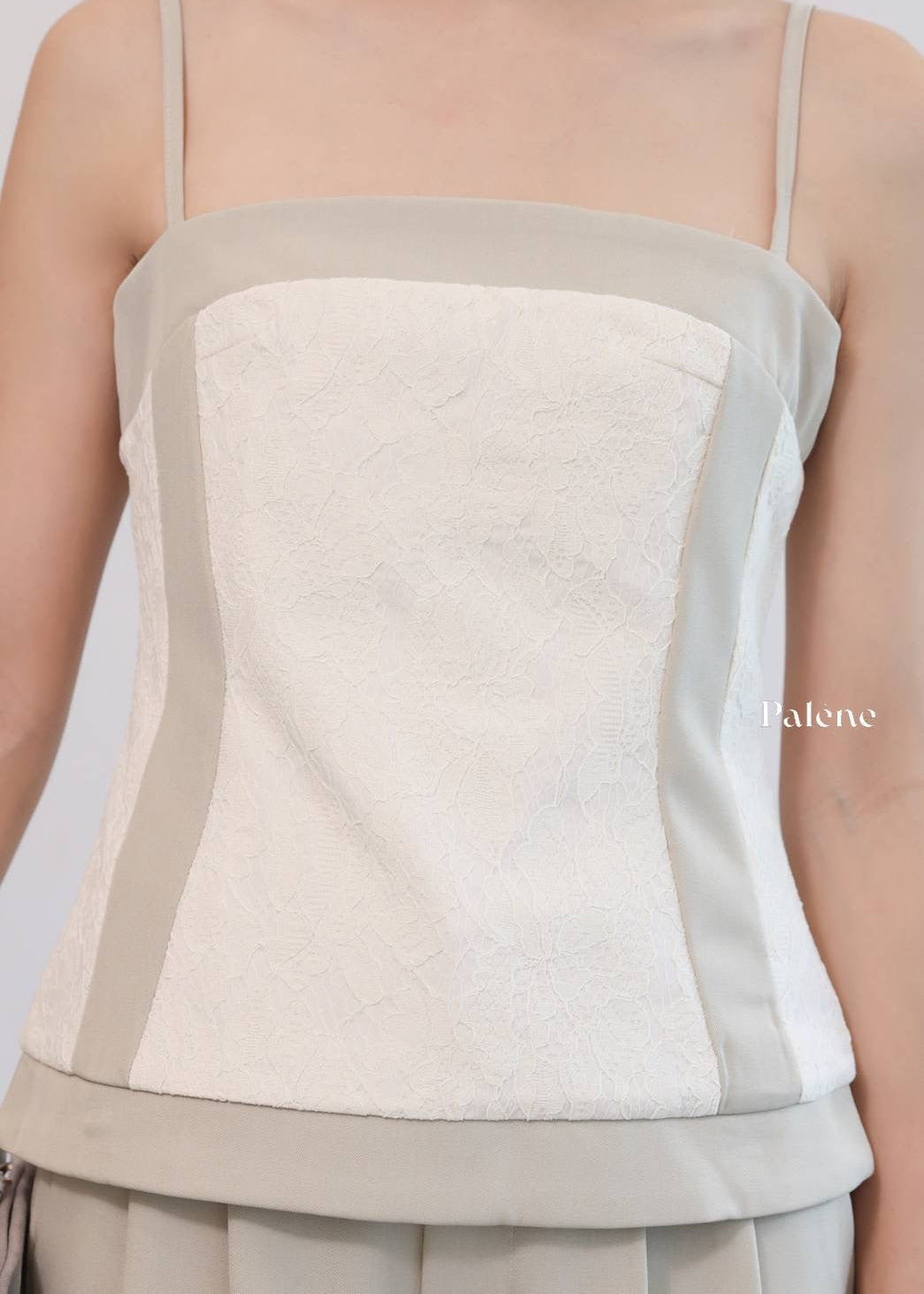 PLN Lace Trim Camisole Set In Beige