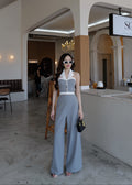 4852 Halter Neck Open Back Set In Grey