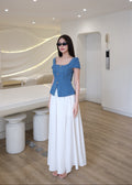 5710 Poisy Set ( Light Blue Denim Top & White Skirt )