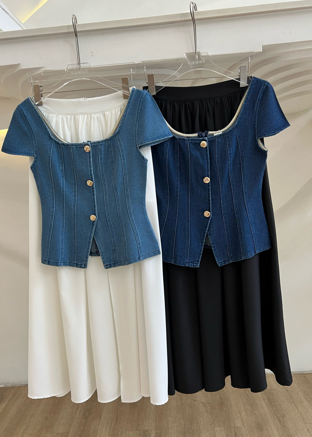 5710 Poisy Set ( Light Blue Denim Top & White Skirt )