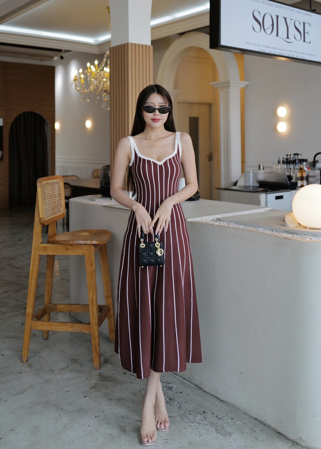 ITO 6808 Knit Dress In Maroon (White Stripe)