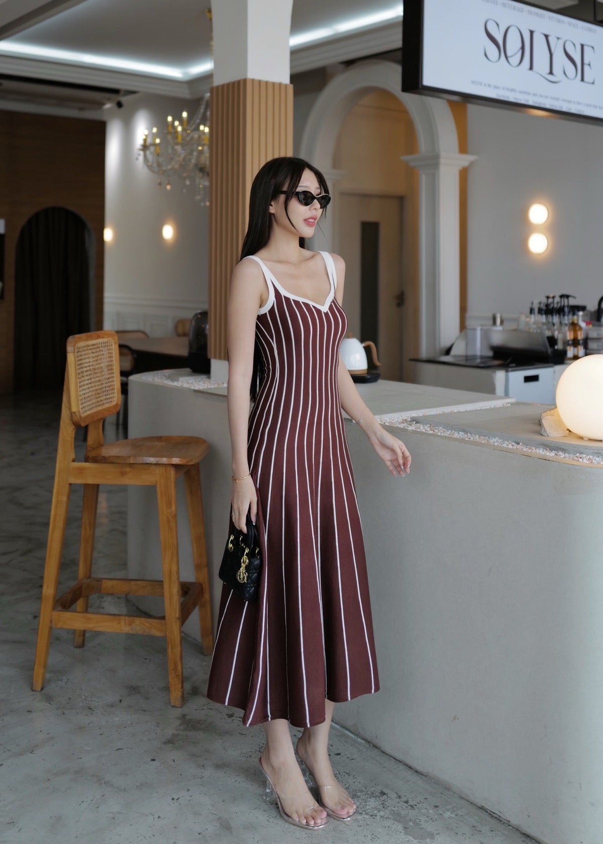 ITO 6808 Knit Dress In Maroon (White Stripe)