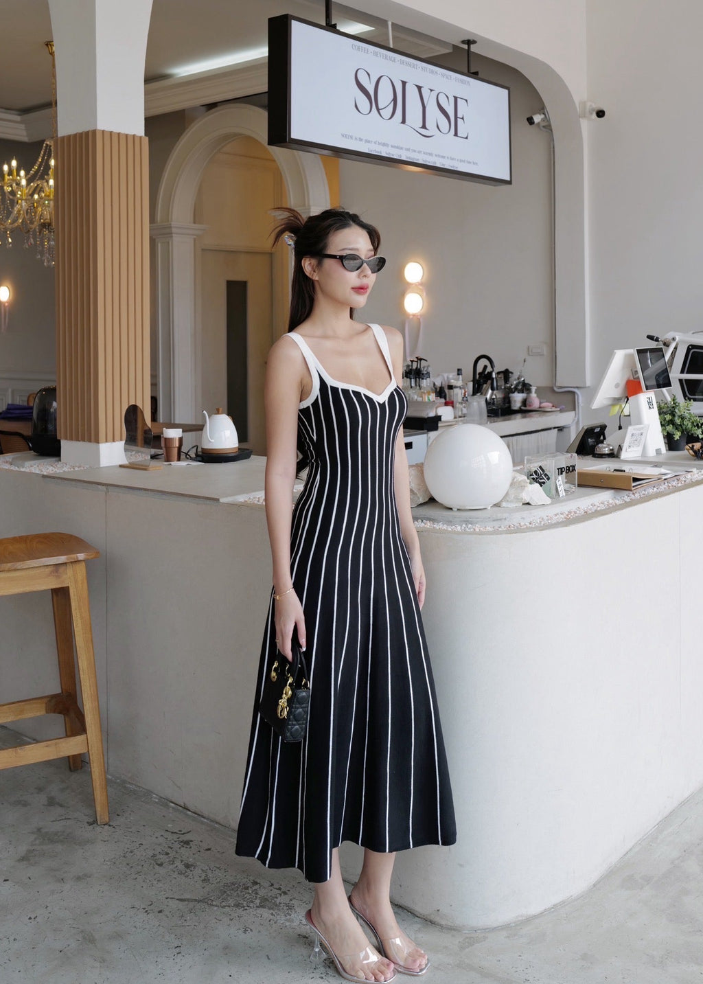 ITO 6808 Knit Dress In Black (White Stripe)