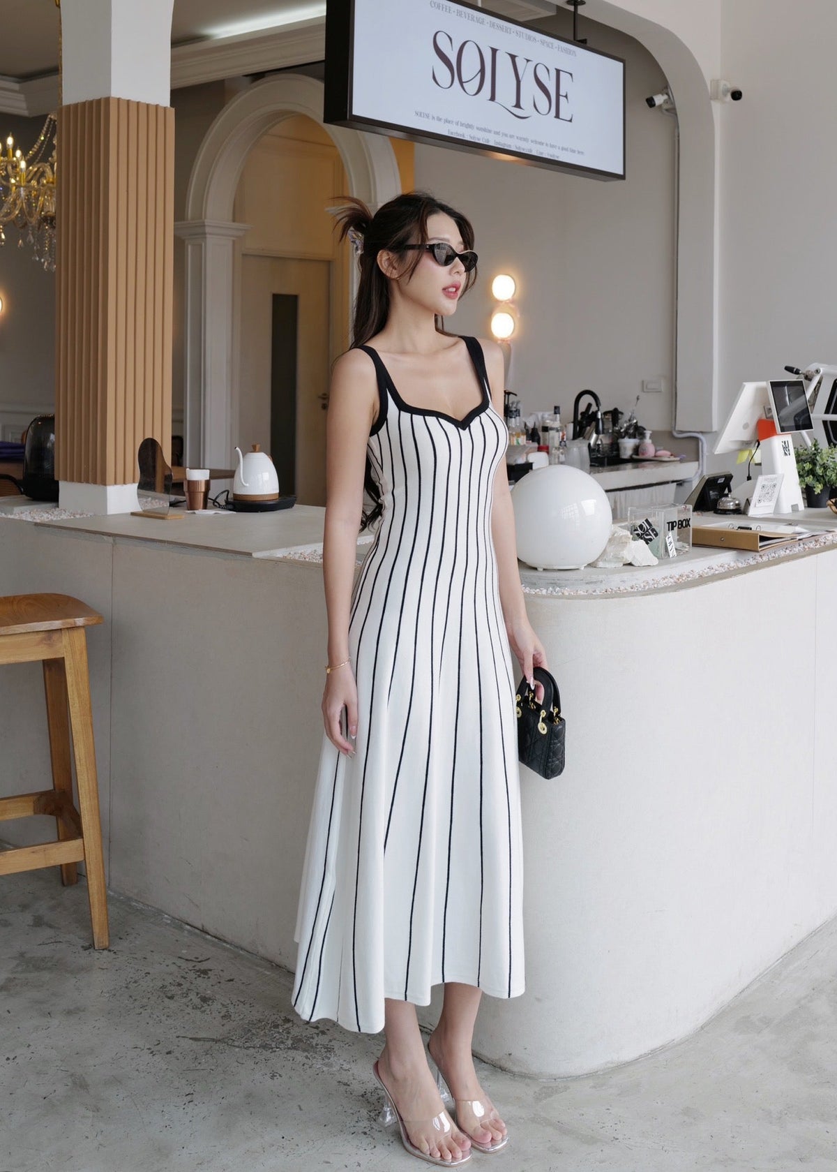 ITO 6808 Knit Dress In Black (White Stripe)