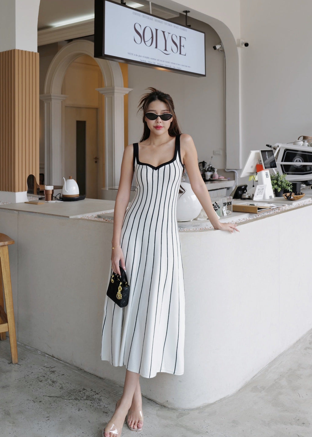 ITO 6808 Knit Dress In Black (White Stripe)