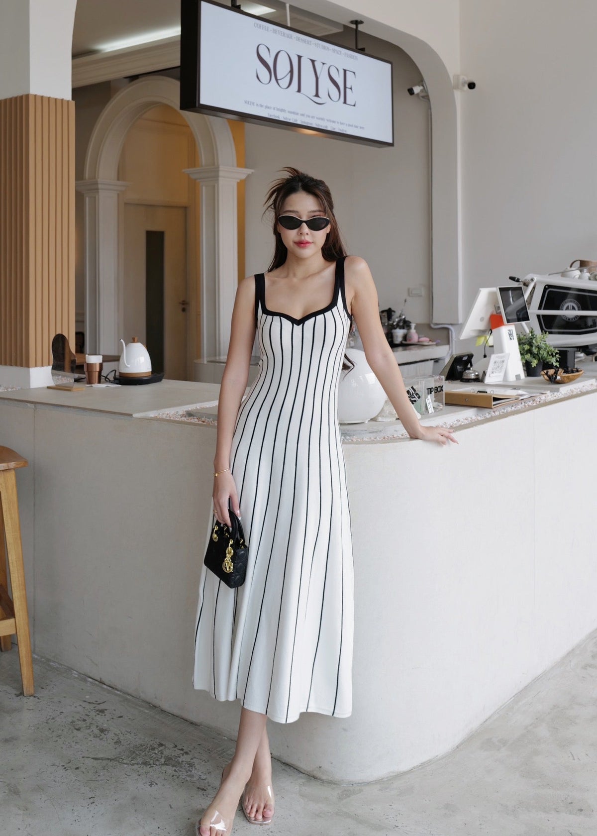 ITO 6808 Knit Dress In Black (White Stripe)